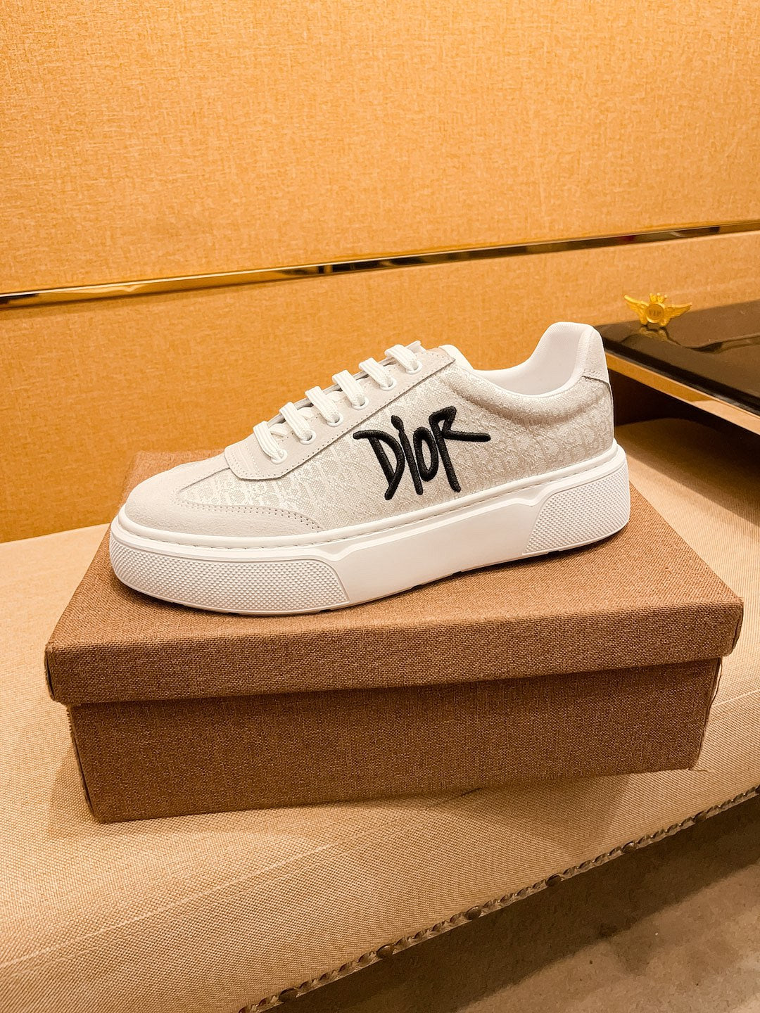 CD HOMME THICK-SOLE SNEAKERS BEIGE JACQUARD