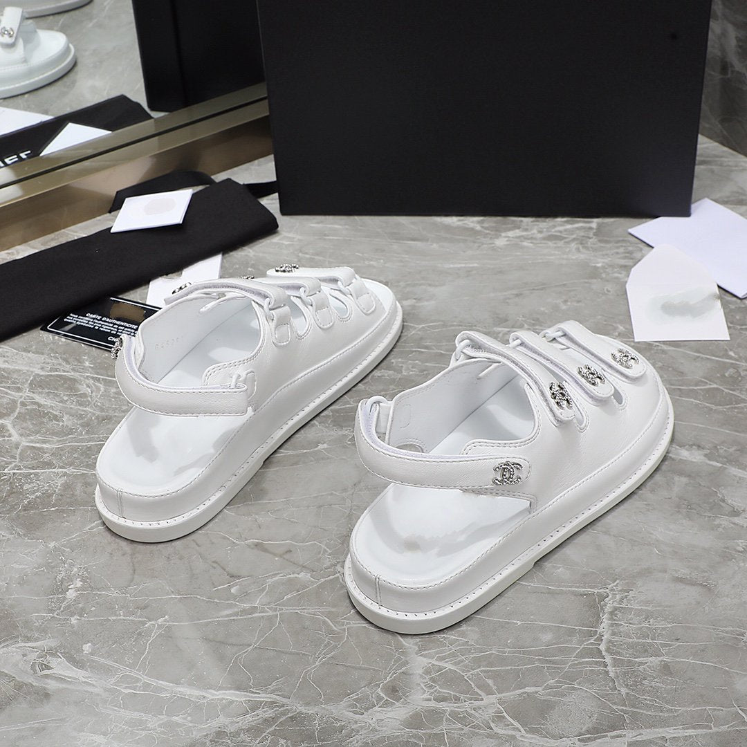 dad sandal white calfskin silver cc