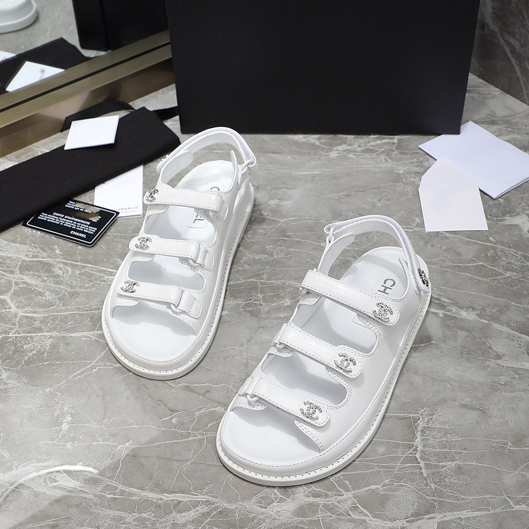 dad sandal white calfskin silver cc