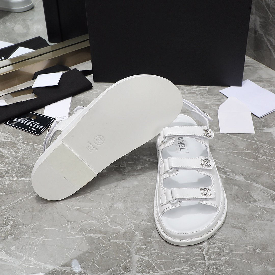 dad sandal white calfskin silver cc