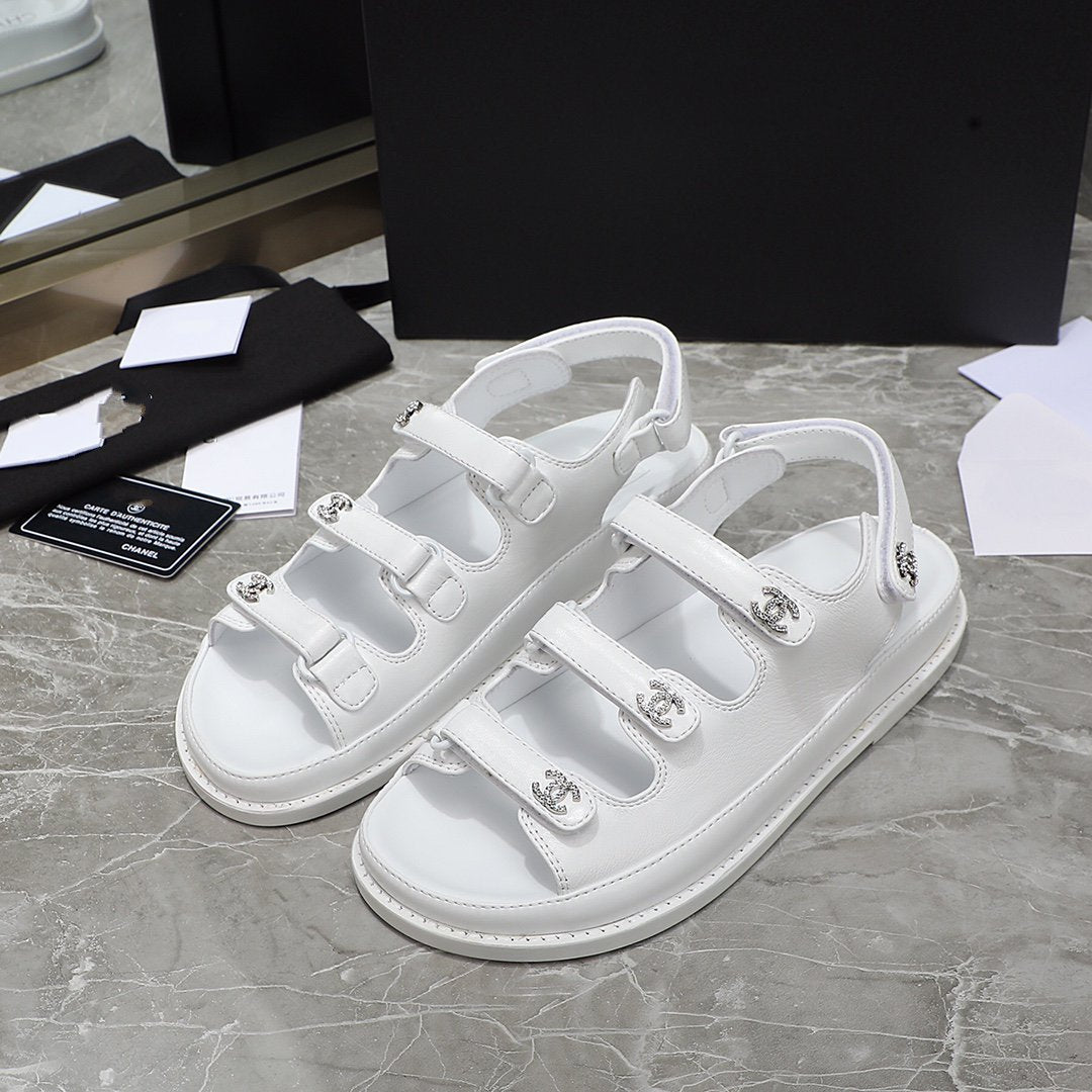 dad sandal white calfskin silver cc