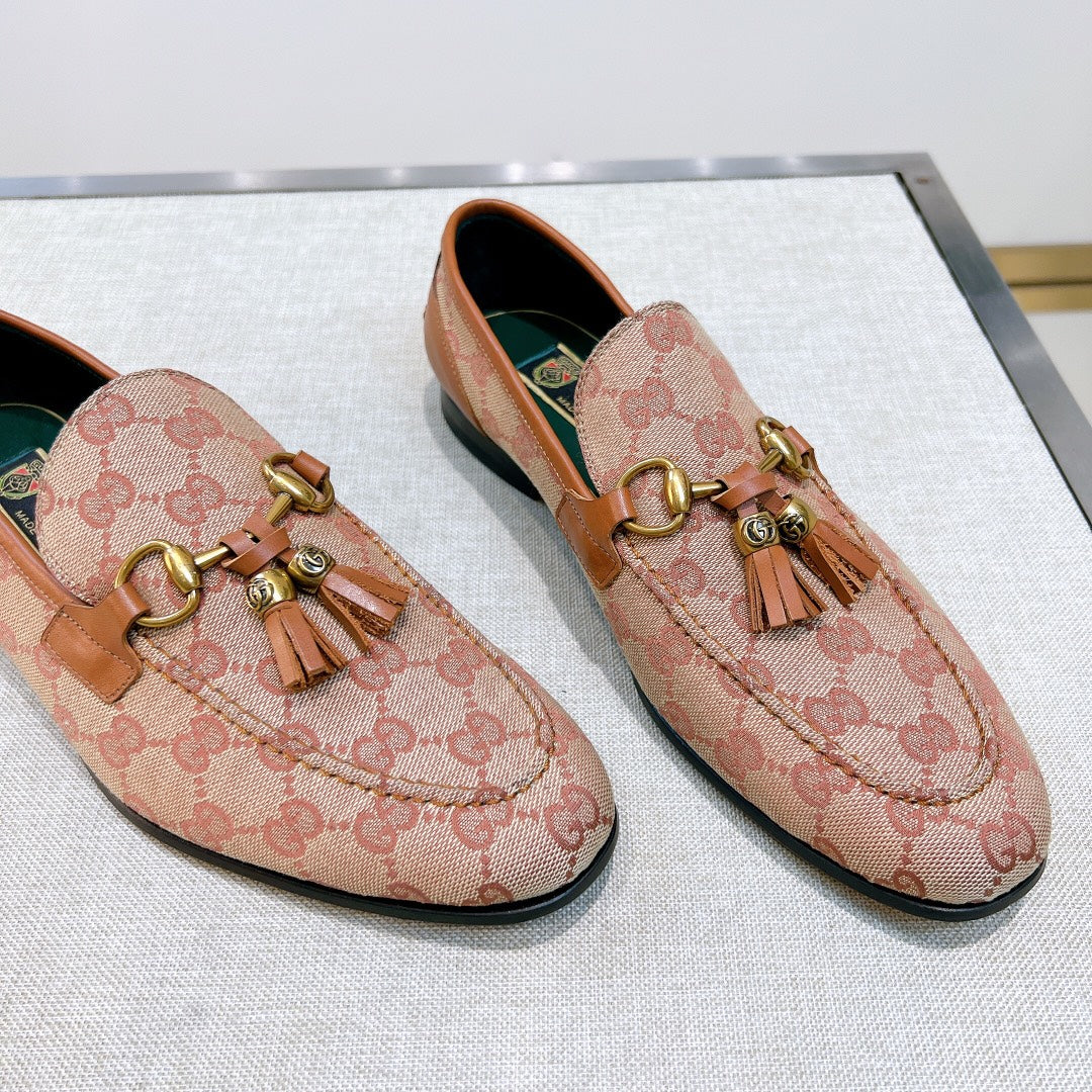 GG Men's Tassel Loafer Pink Canvas Calfskin 361365