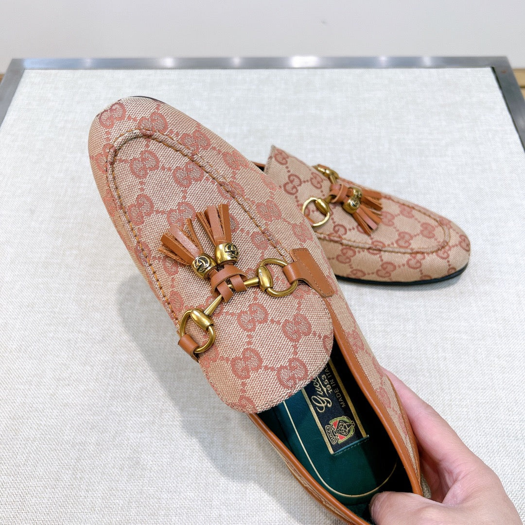 GG Men's Tassel Loafer Pink Canvas Calfskin 361365