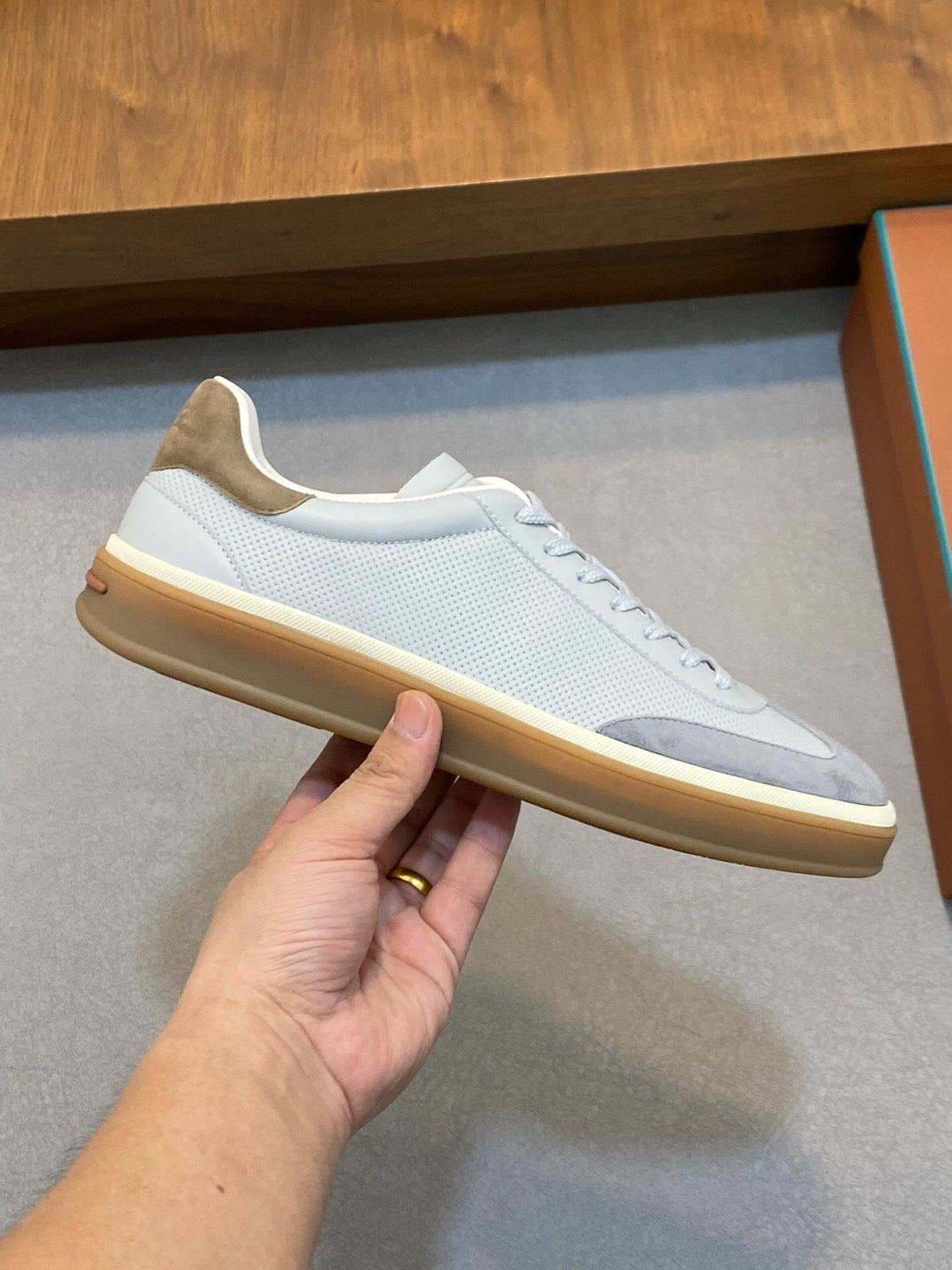 LP 360 TENNIS WALK SNEAKERS LIGHT GRAY MESH CALFSKIN
