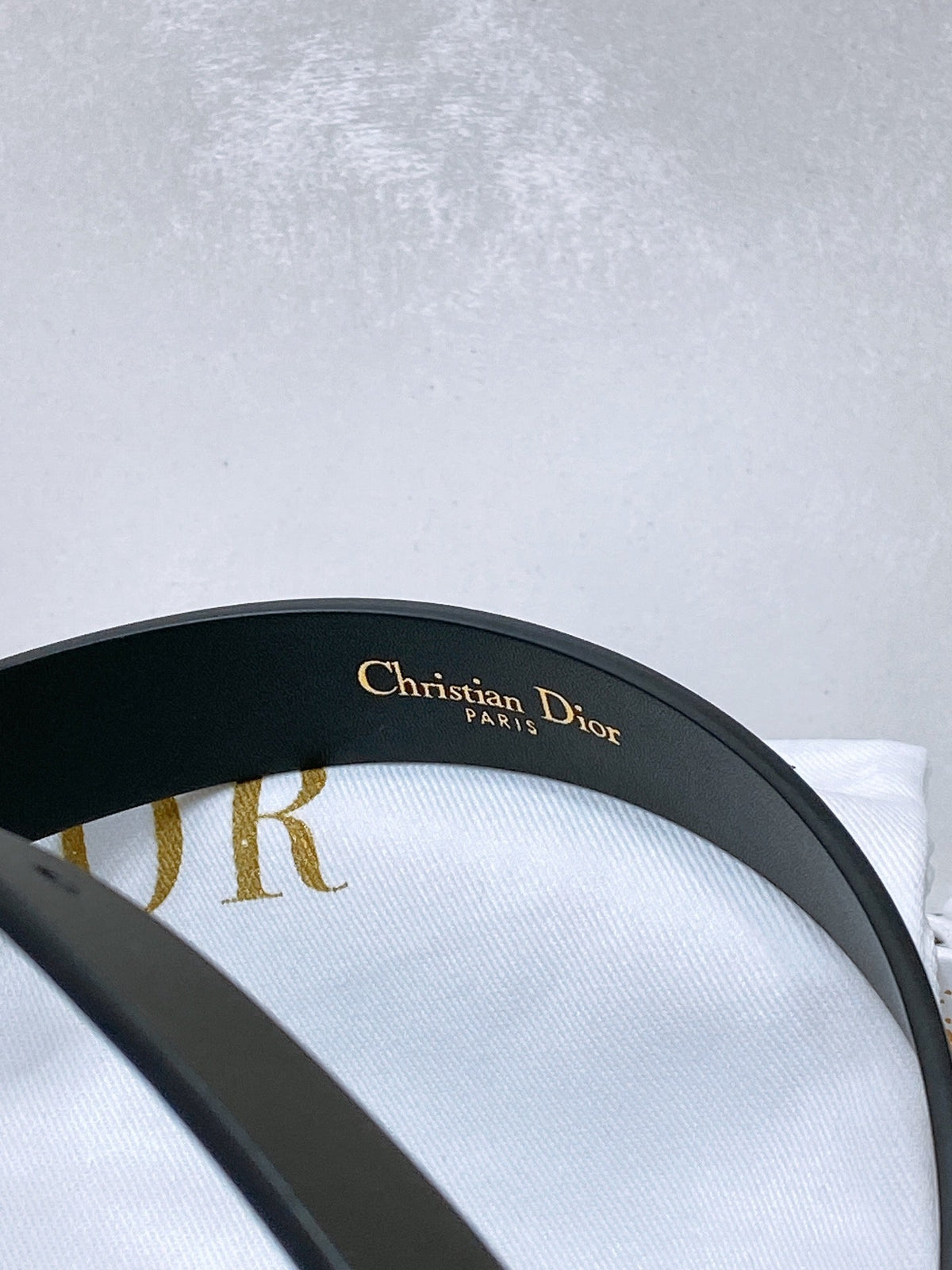 CD Montaigne Belt 20mm Black Calfskin Pearl Gold Buckle
