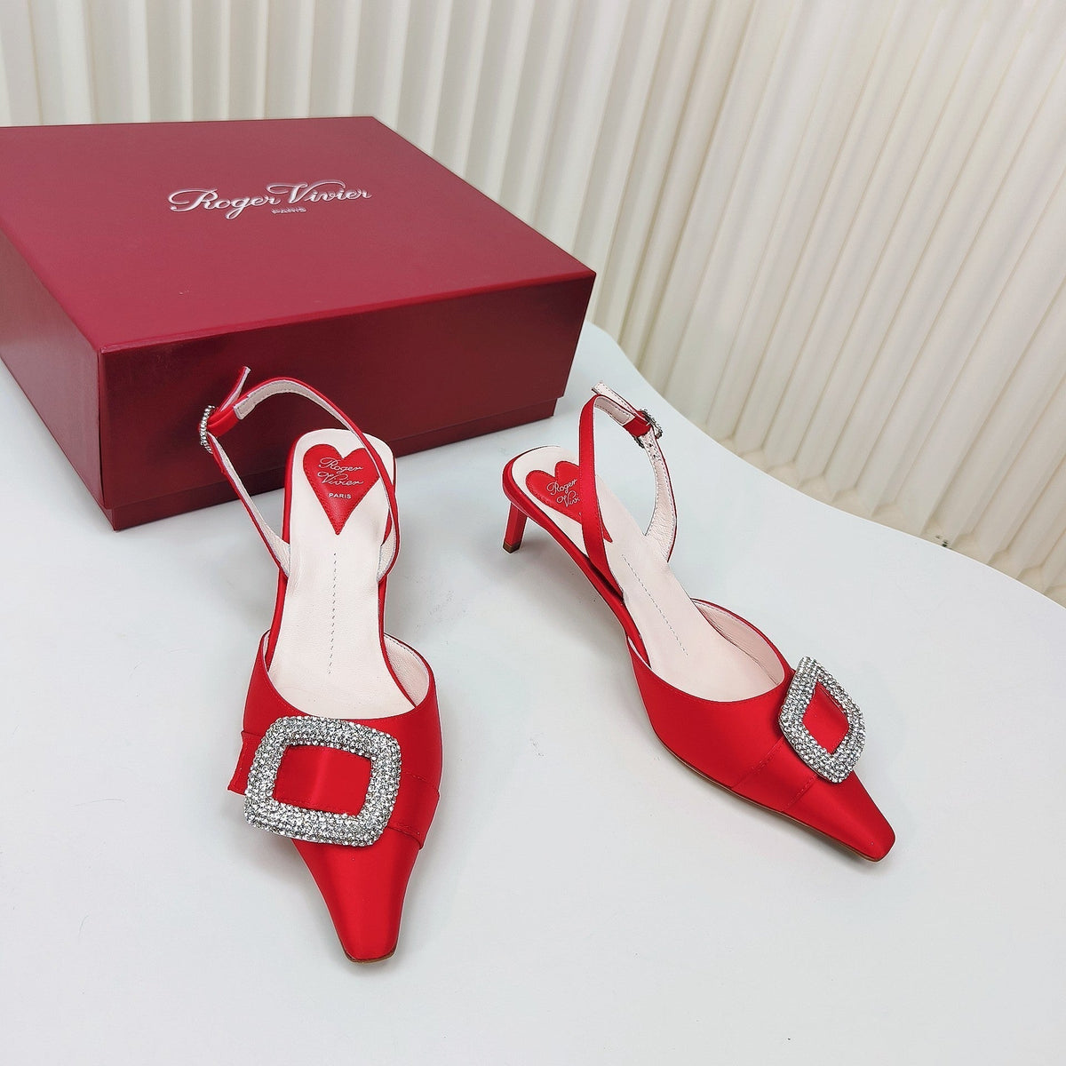 Viv Canard Slingback Pumps 55 in Red Satin