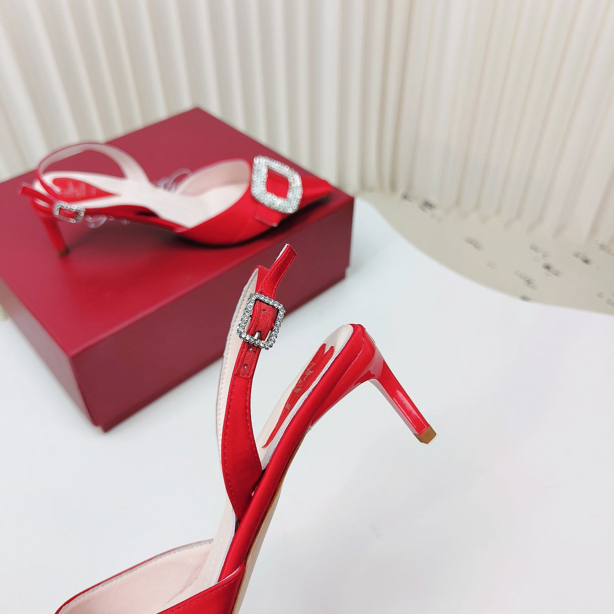 Viv Canard Slingback Pumps 55 in Red Satin