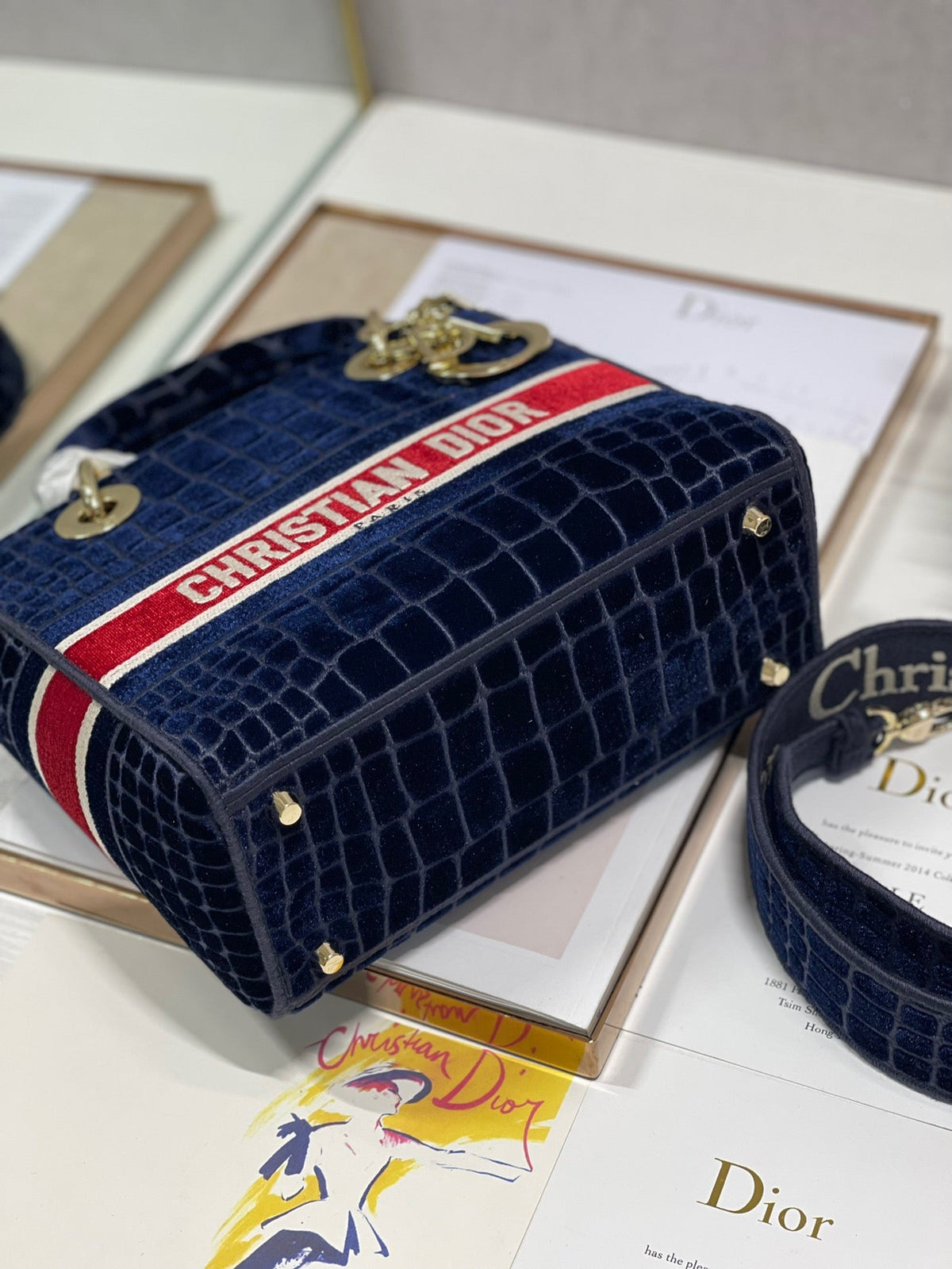 CD Velvet Crocodile Pattern 24 Lady Dior Bag Canvas 336657