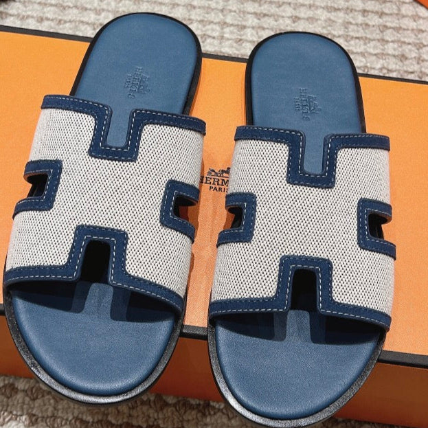 HM Izmir Sandals Blue Fabric Calfskin 294942