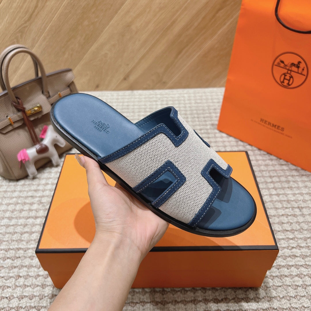 HM Izmir Sandals Blue Fabric Calfskin 294942