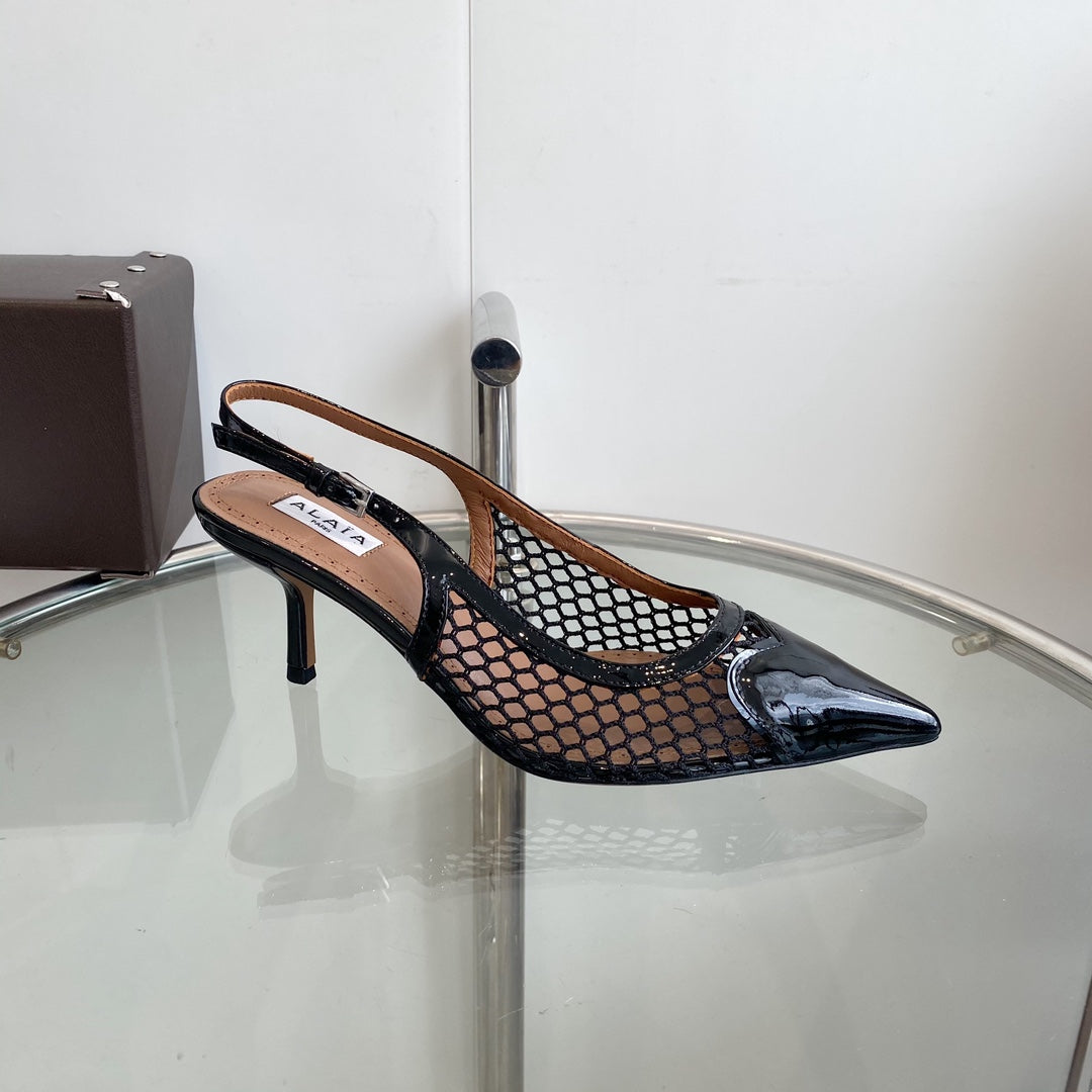 alaia slingbacks 60 fishnet black heart lambskin