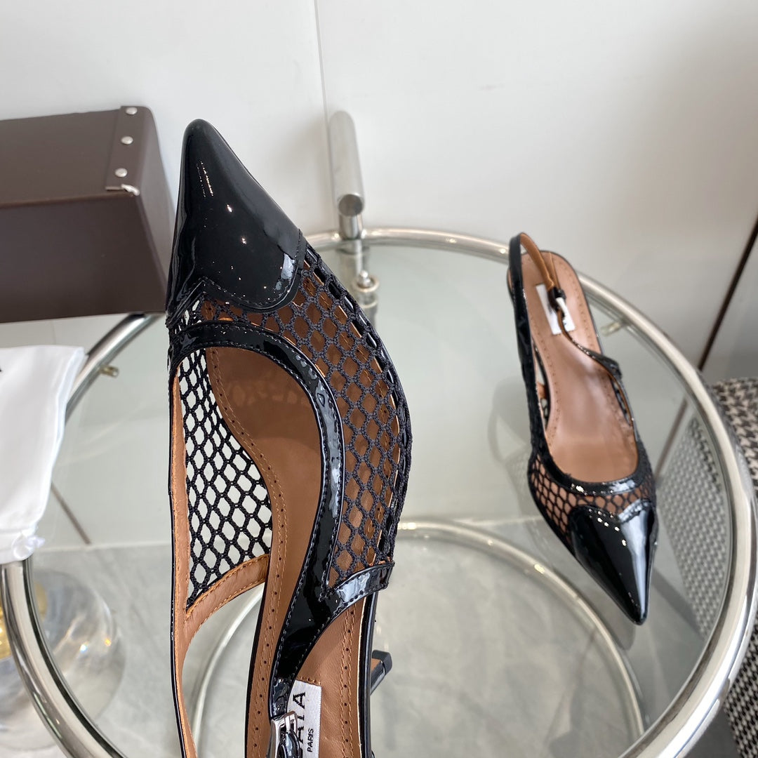 alaia slingbacks 60 fishnet black heart lambskin