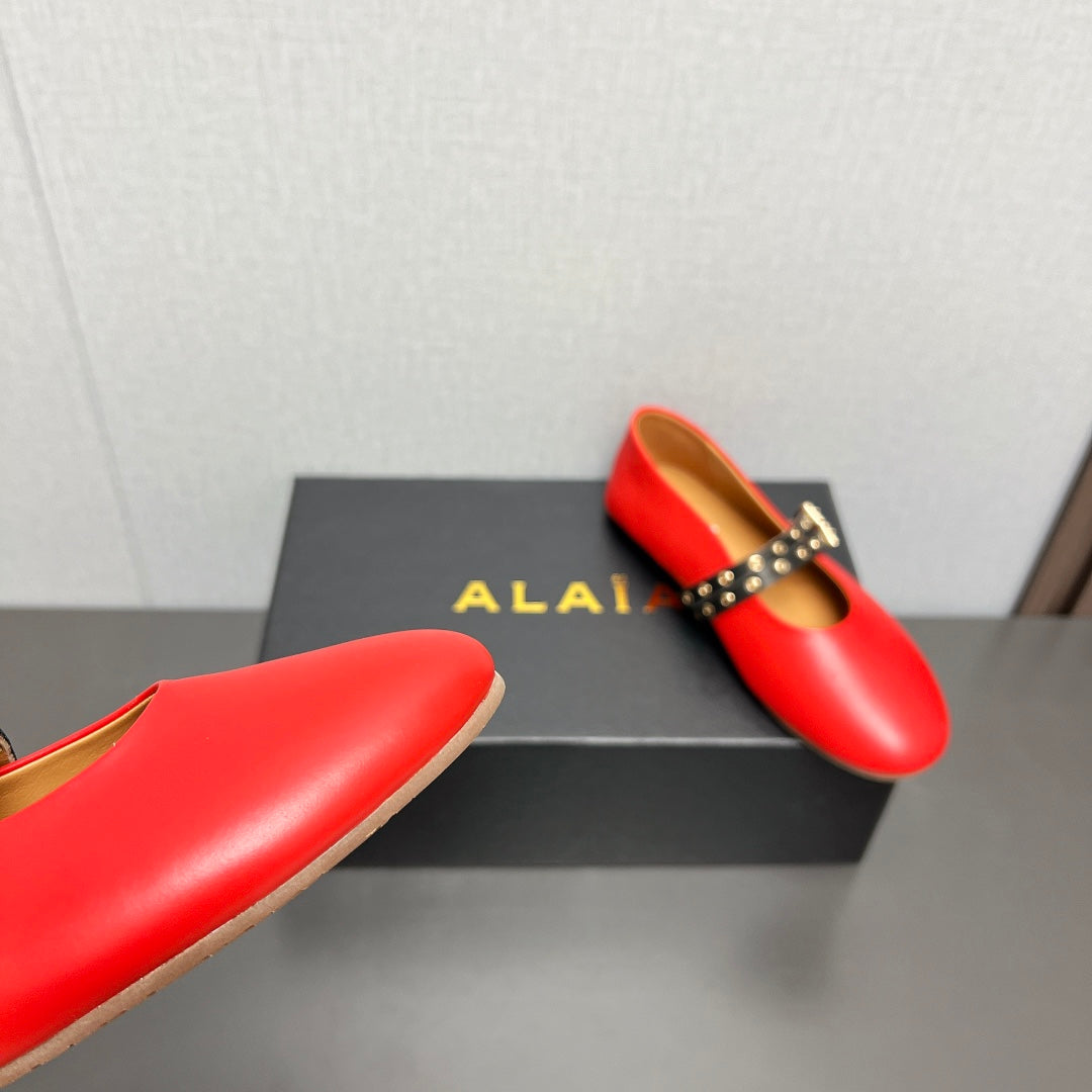 ALAIA MARY JANE SHOES IN CHERRY RED LAMBSKIN SILVER HARDWARE