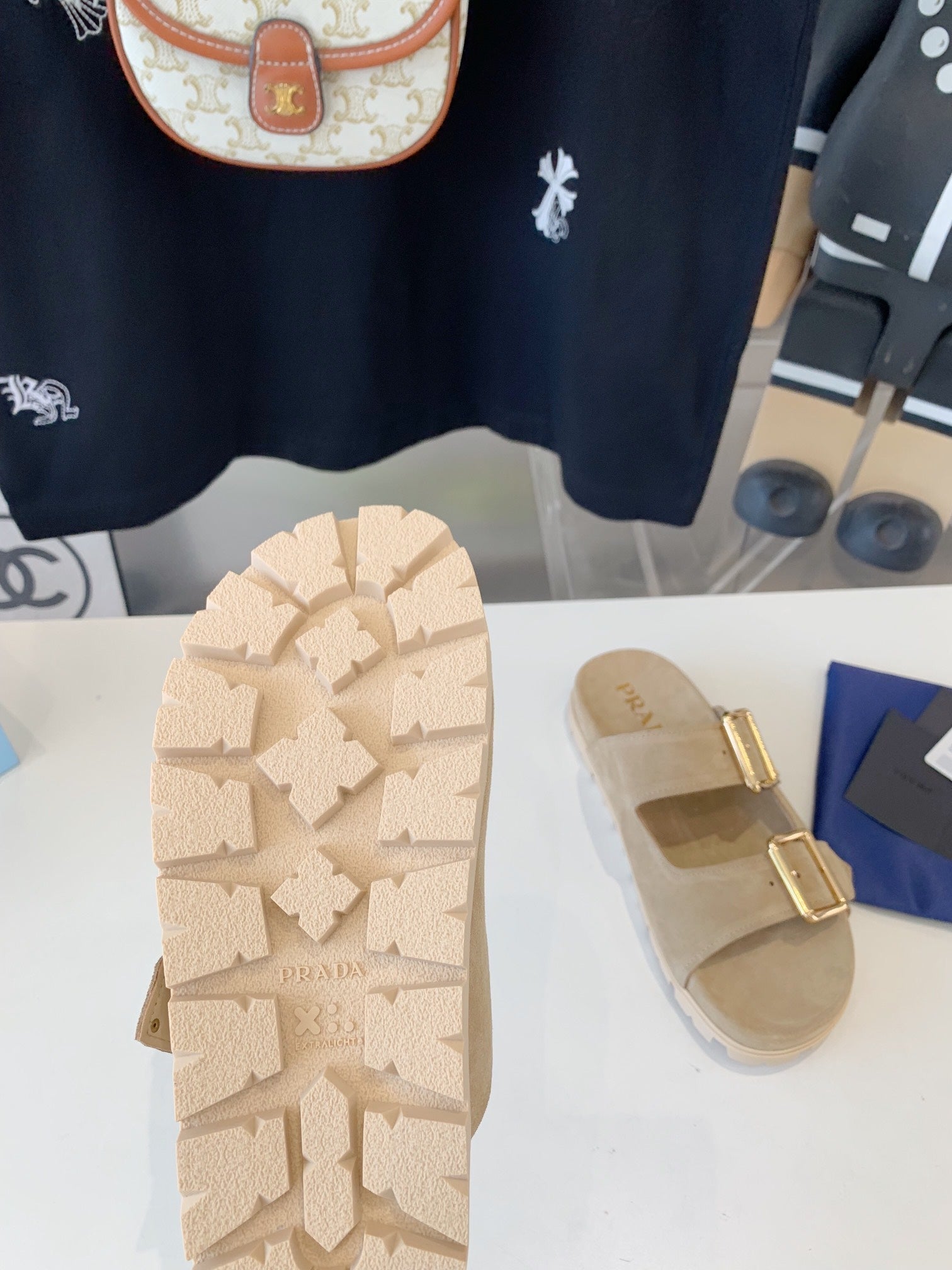 PRA STRAP SLIDES SANDALS SUEDE