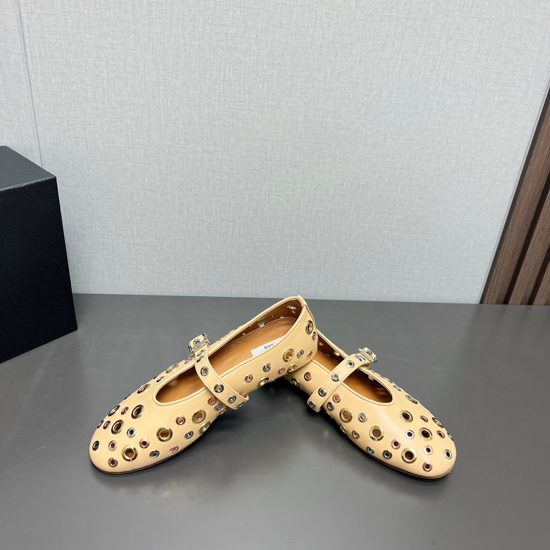 ALAIA MARY JANE SHOES IN BEIGE CREAM LAMBSKIN GOLD MIX SILVER HARDWARE