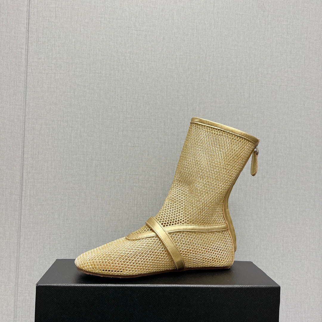ALAIA SHORT BOOTS IN GOLD MESH FISHNET
