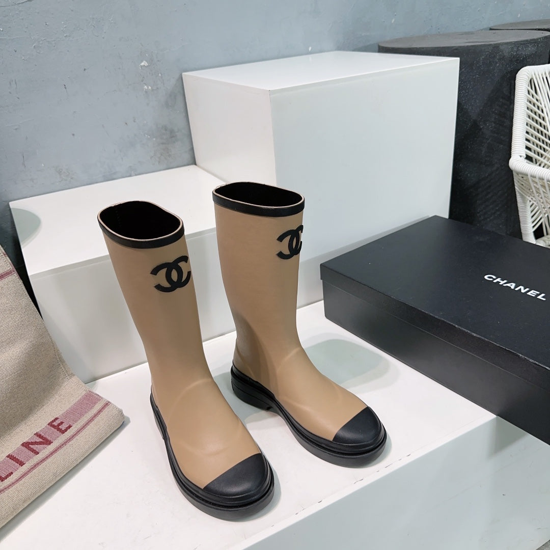 CC Rain Boot Beige Black Rubber