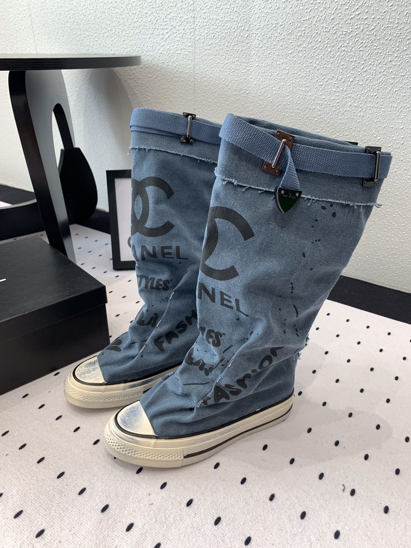CC High-Top Canvas Boots Blue Black Denim Fabric  938049