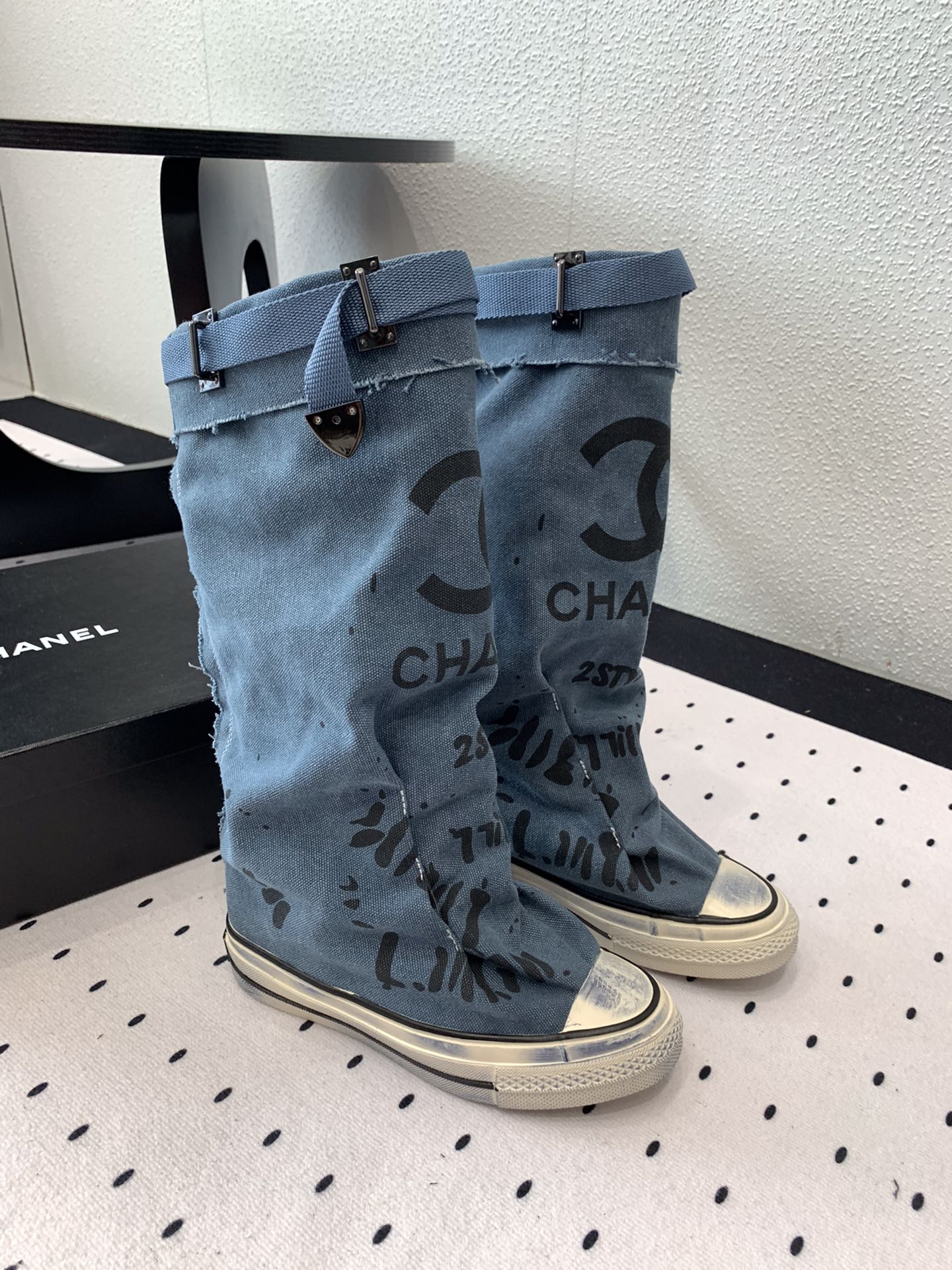 CC High-Top Canvas Boots Blue Black Denim Fabric  938049