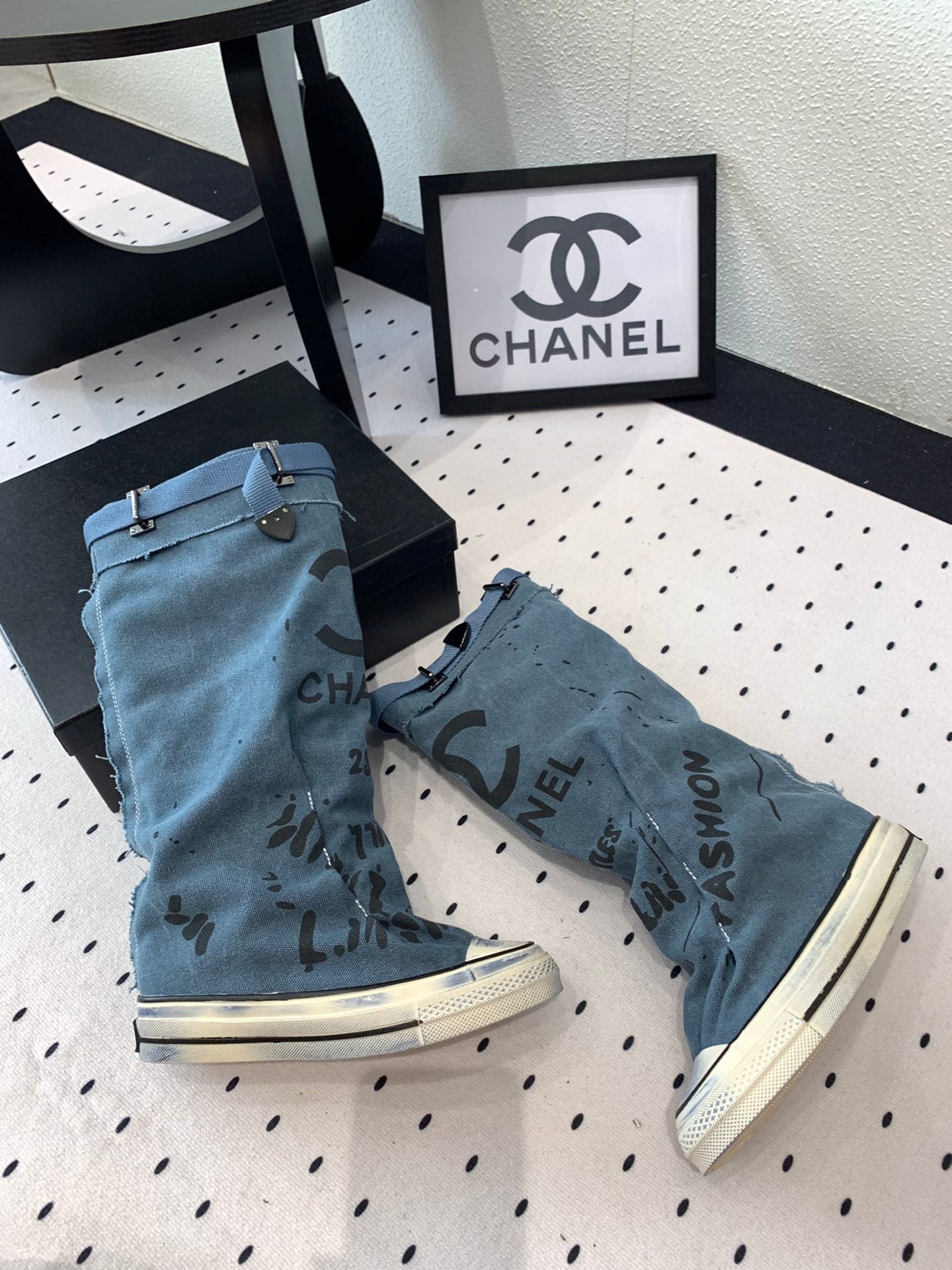 CC High-Top Canvas Boots Blue Black Denim Fabric  938049