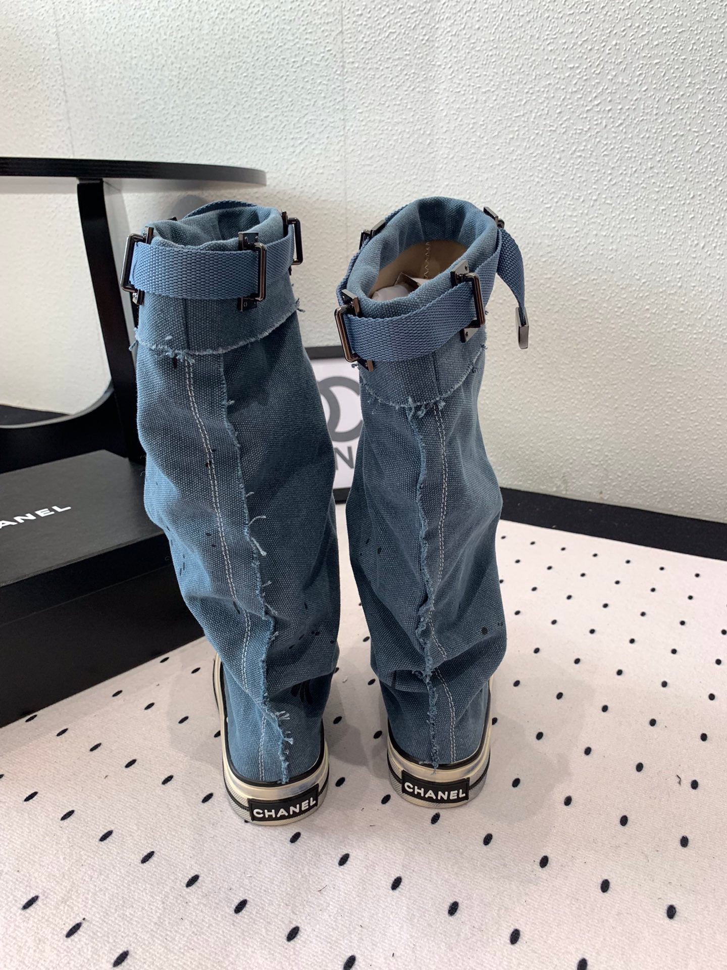 CC High-Top Canvas Boots Blue Black Denim Fabric  938049