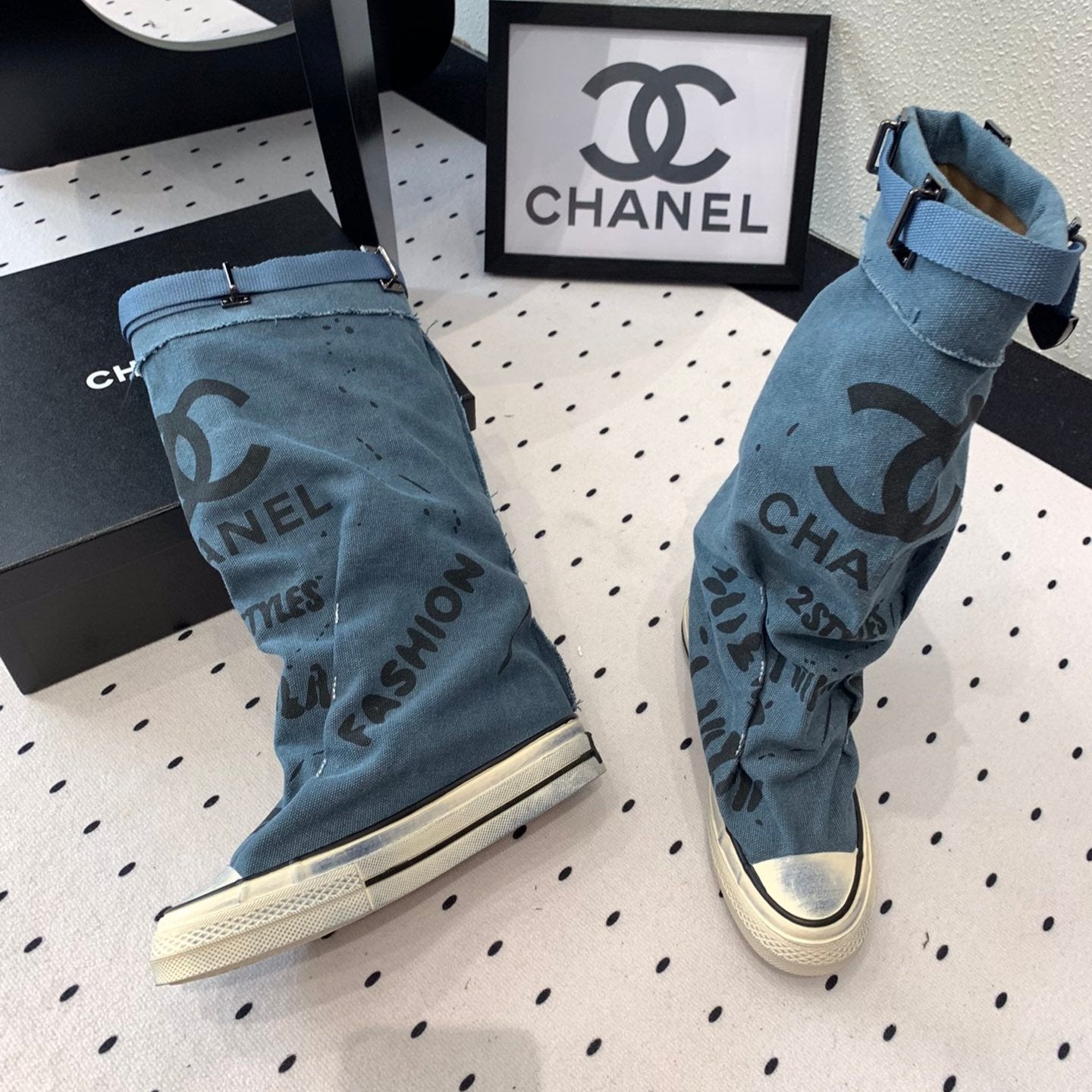 CC High-Top Canvas Boots Blue Black Denim Fabric  938049