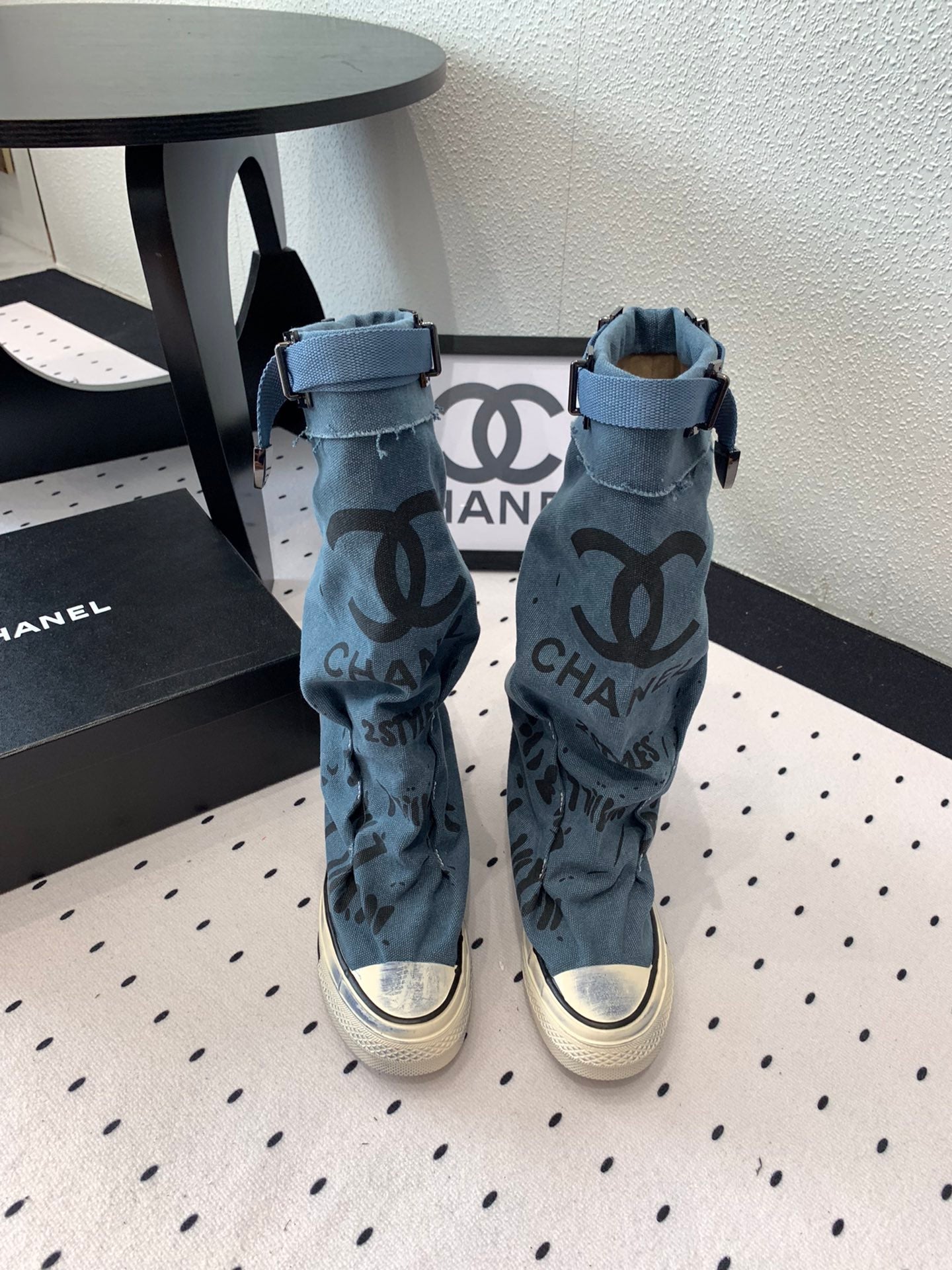 CC High-Top Canvas Boots Blue Black Denim Fabric  938049