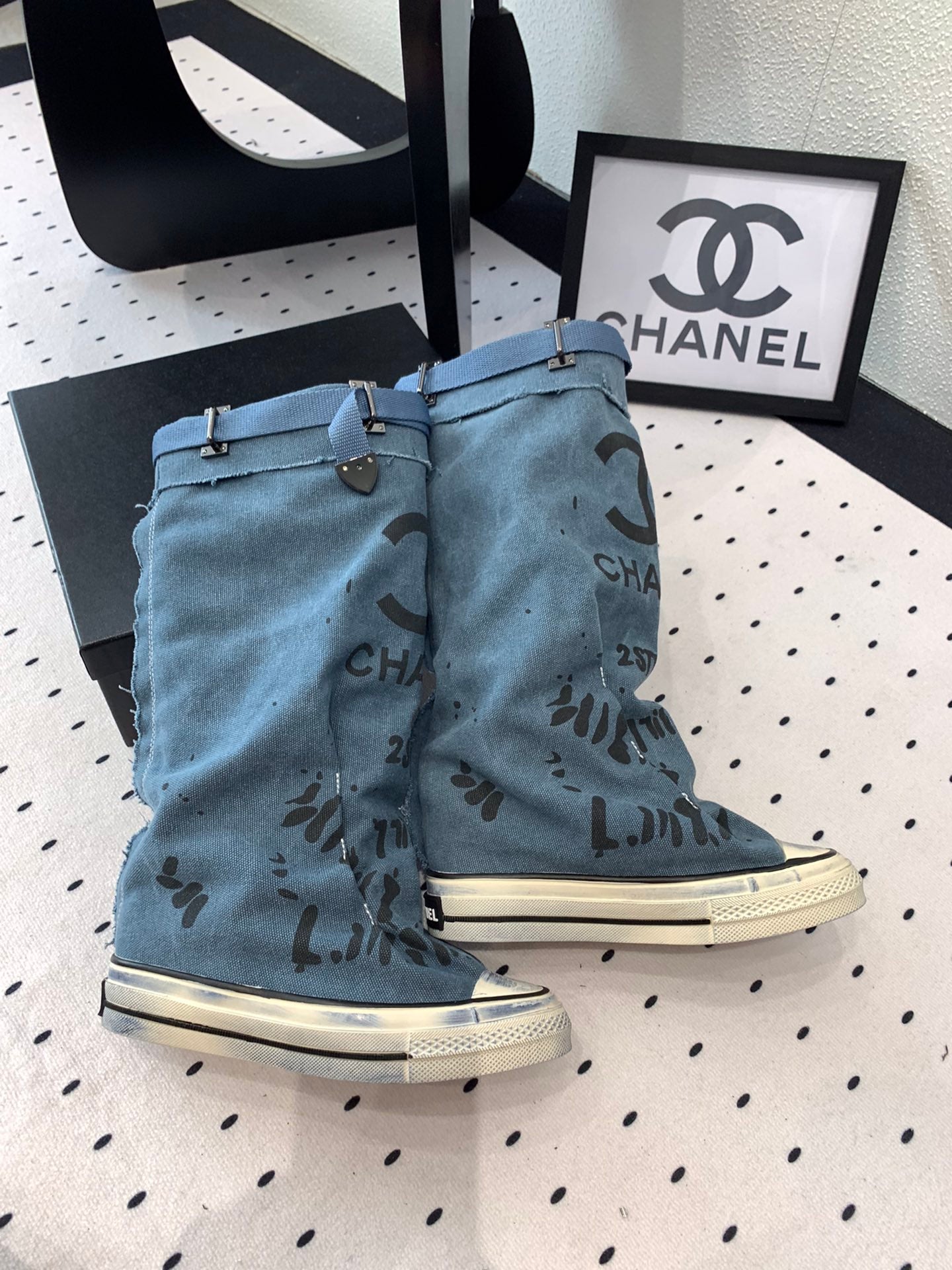 CC High-Top Canvas Boots Blue Black Denim Fabric  938049