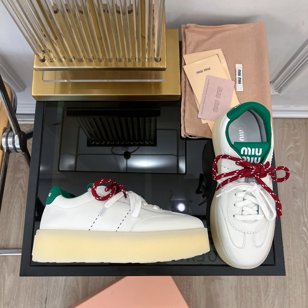 Miu Sneakers White Mix Red String Cowhide