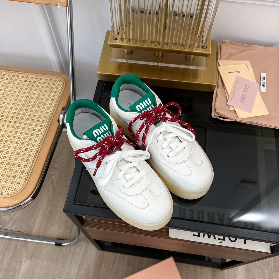 Miu Sneakers White Mix Red String Cowhide