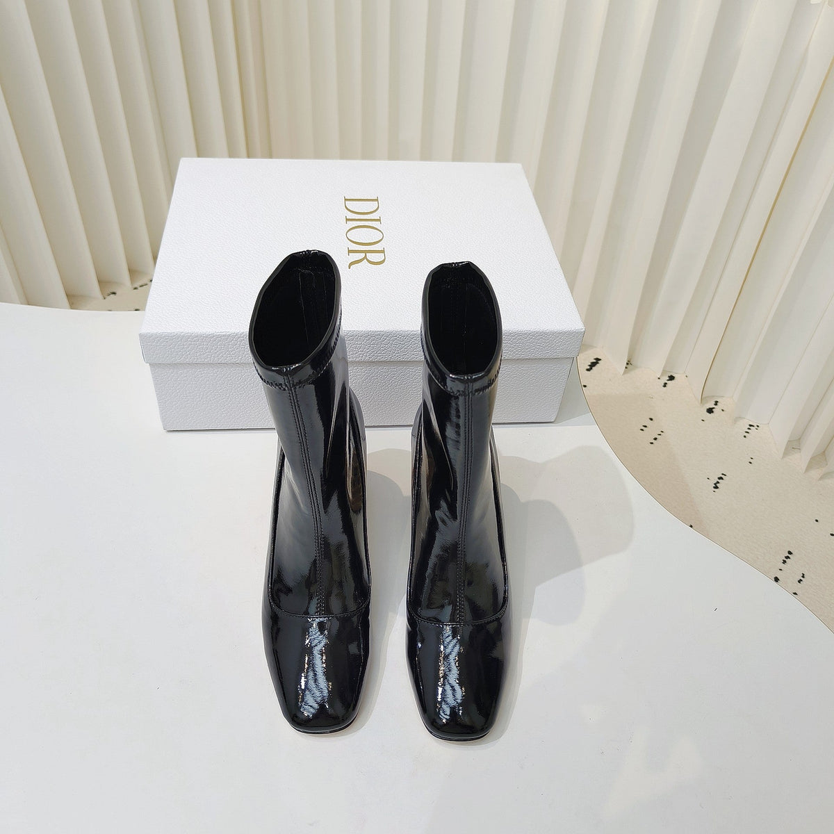 CD Icon Heeled Ankle Boot 40mm In Glossy Black Cowhide 111376