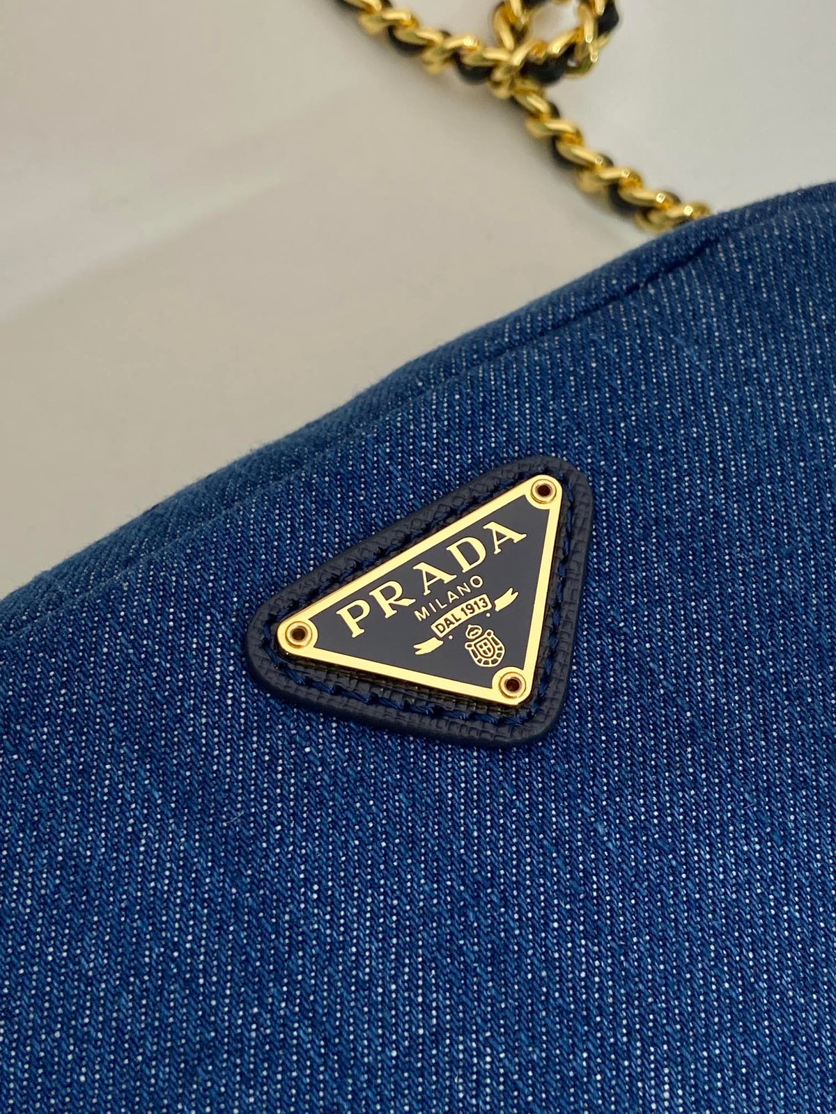 MINI BAG 14 IN AZURE BLUE DENIM GOLD HARDWARE