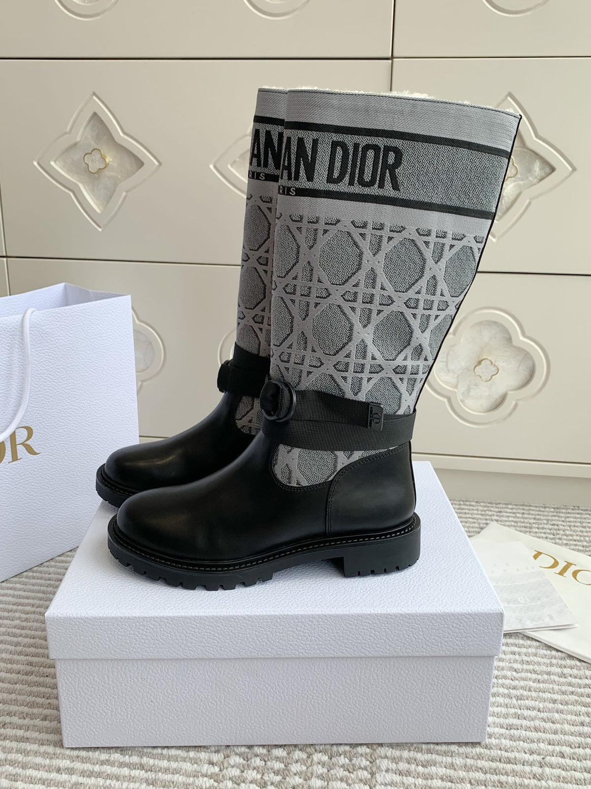 D-Major Boot In Grey Mix Black Denim Fabric With Fleece Lining 105070