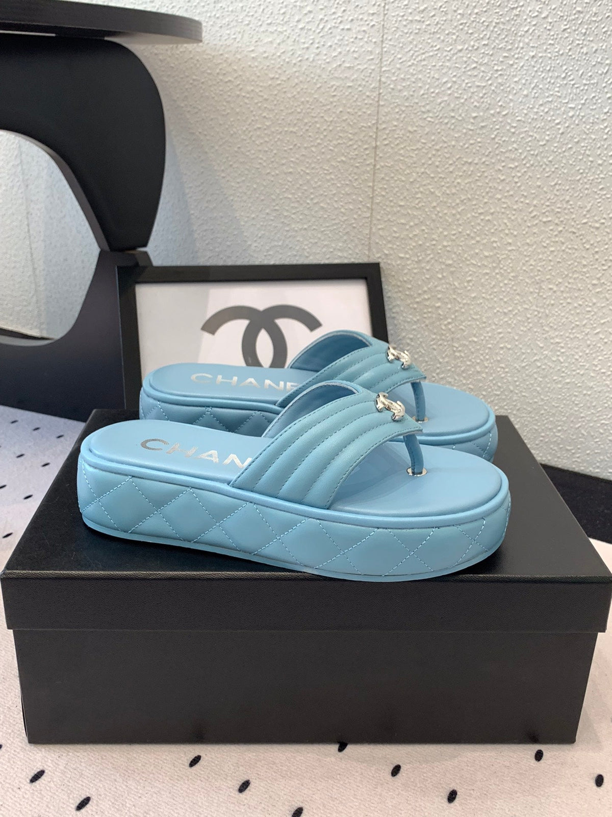 CC Thong Slippers In Could Blue Lambskin 147048