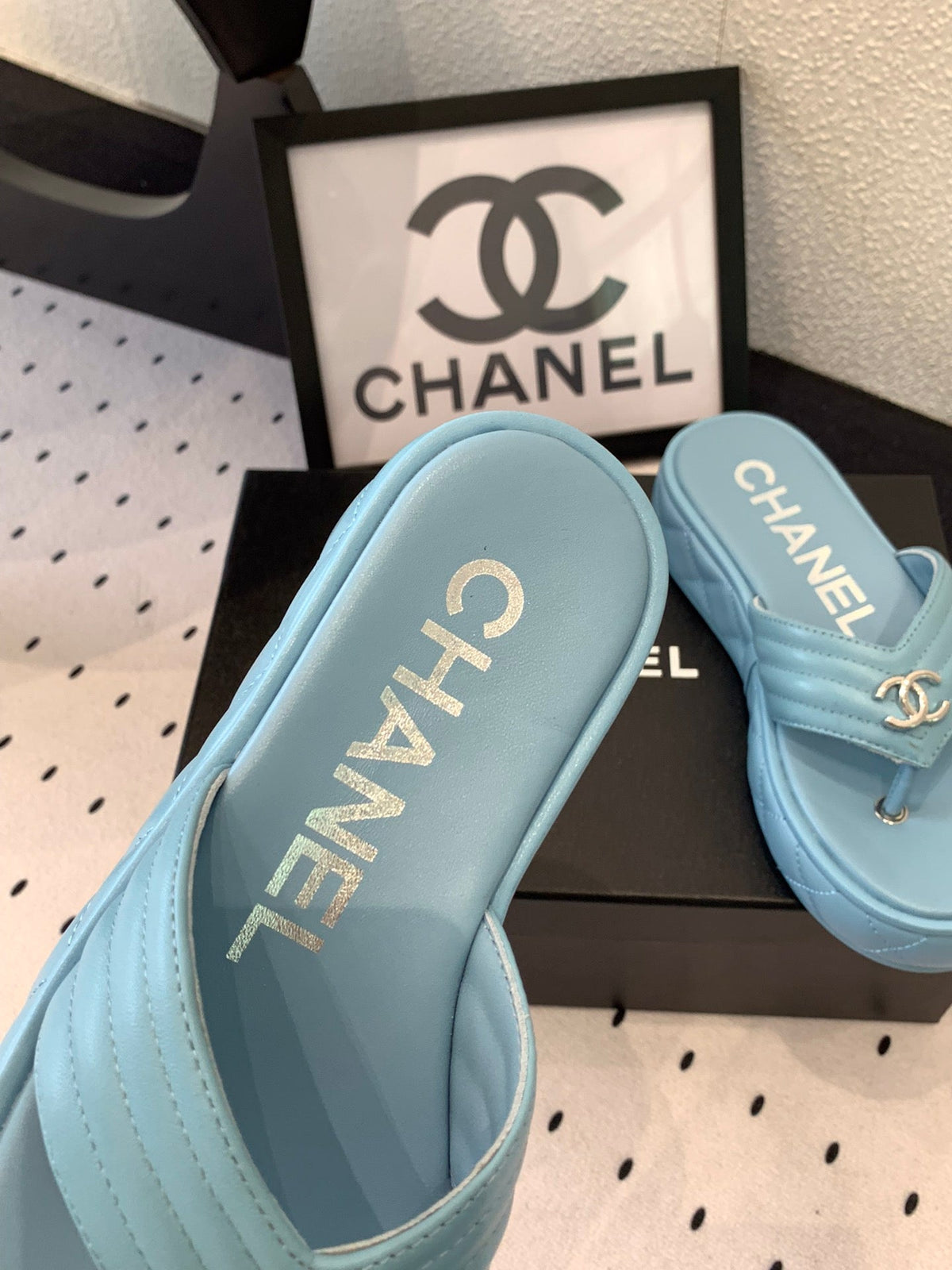 CC Thong Slippers In Could Blue Lambskin 147048
