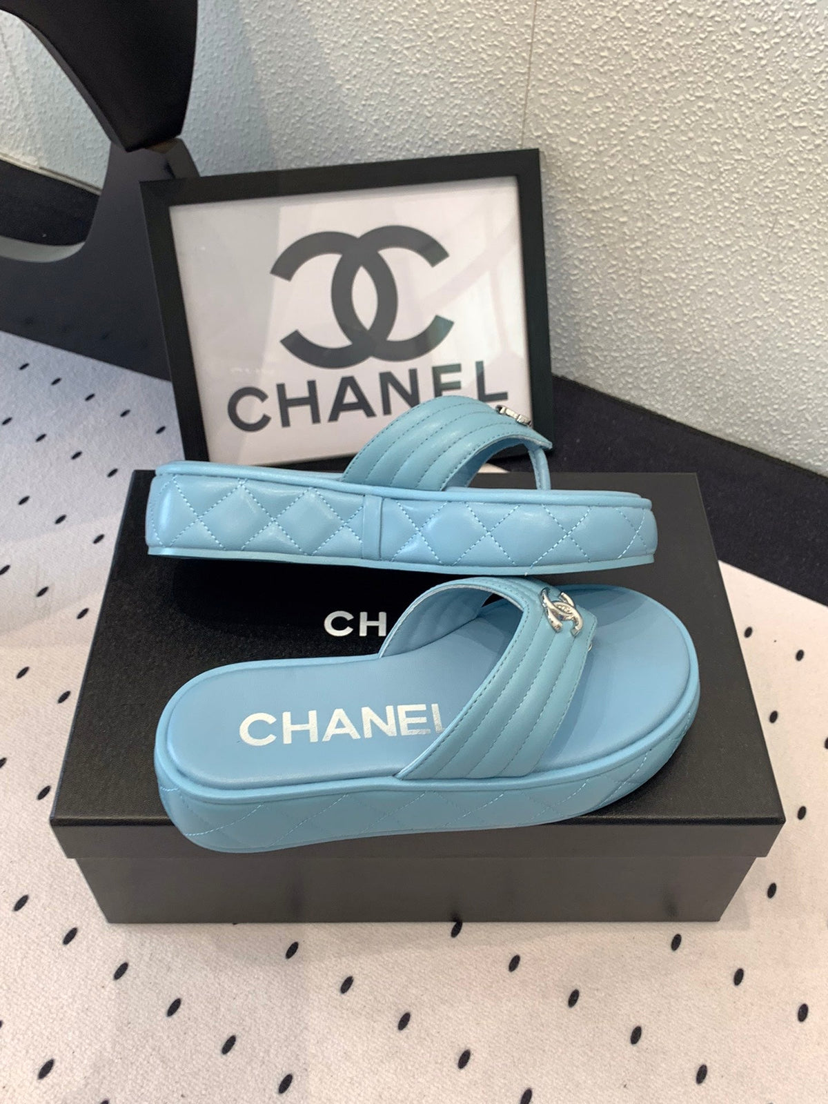 CC Thong Slippers In Could Blue Lambskin 147048