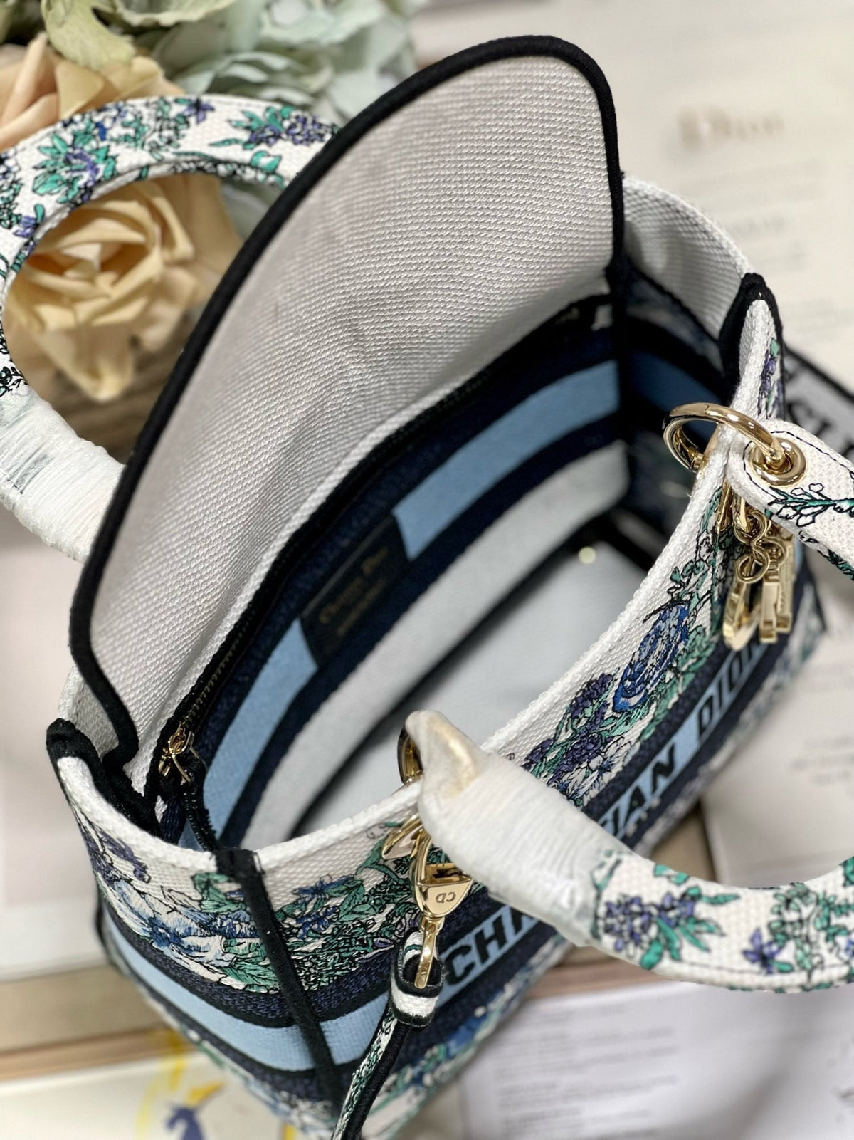 CD Butterfly Love Flower Blue 24 Lady Dior Bag Canvas 336667