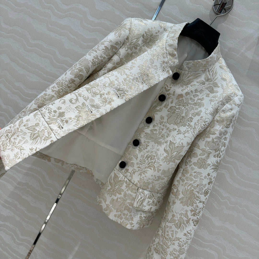 CD 25 Stand-up Collar Short Jacket Beige Actylic