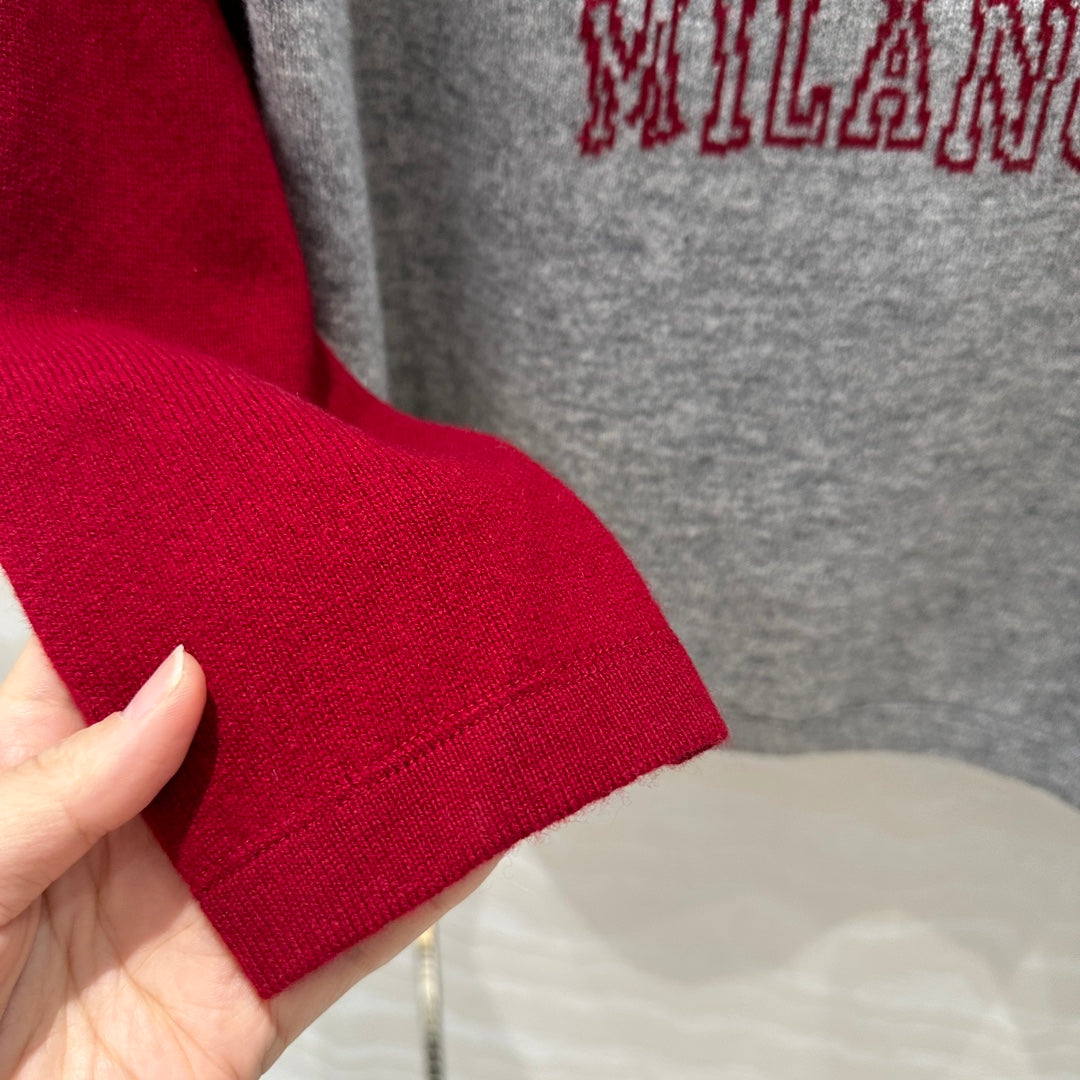 Prada 25 Sweatshirt Gray mix Red Wool Cashmere