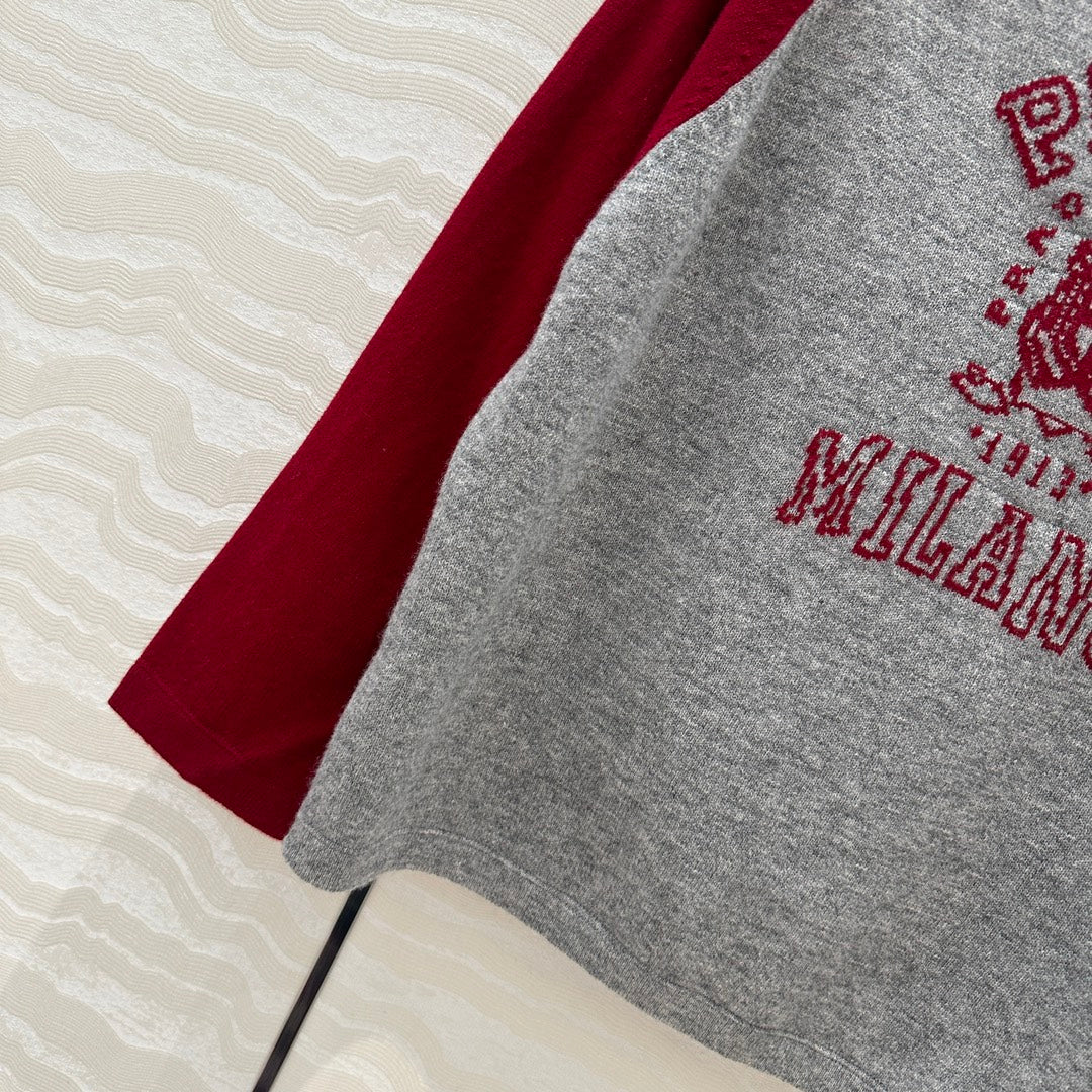 Prada 25 Sweatshirt Gray mix Red Wool Cashmere