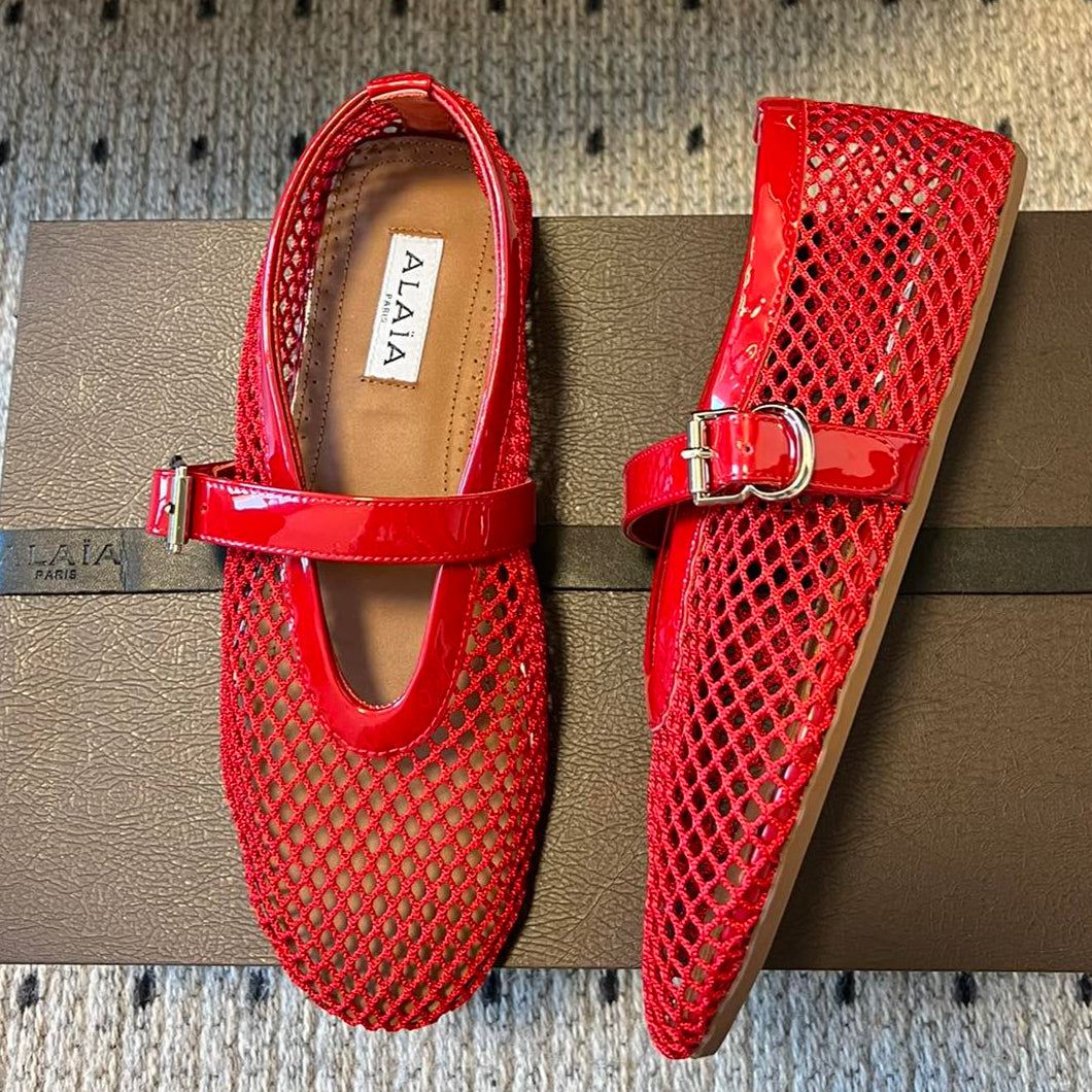 Alaia 25 Women's Ballet Flat Red Sheepskin 303702