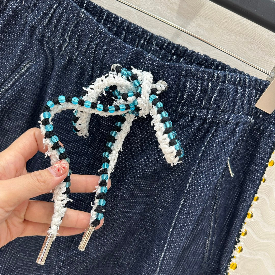 CC Shorts In Navy Blue Denim Fabric