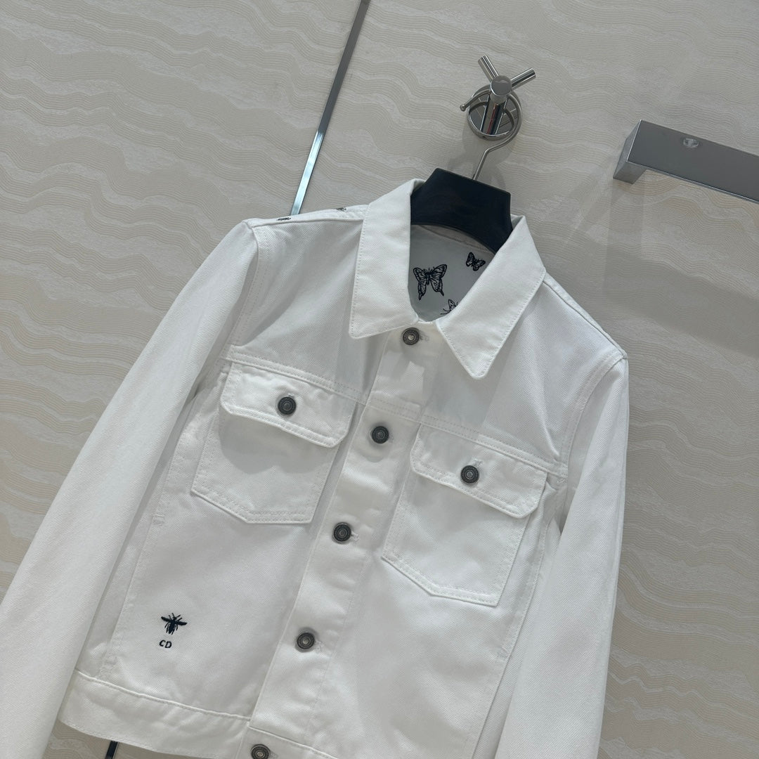 CD Butterfly Pattern denim Jacket White Cotton