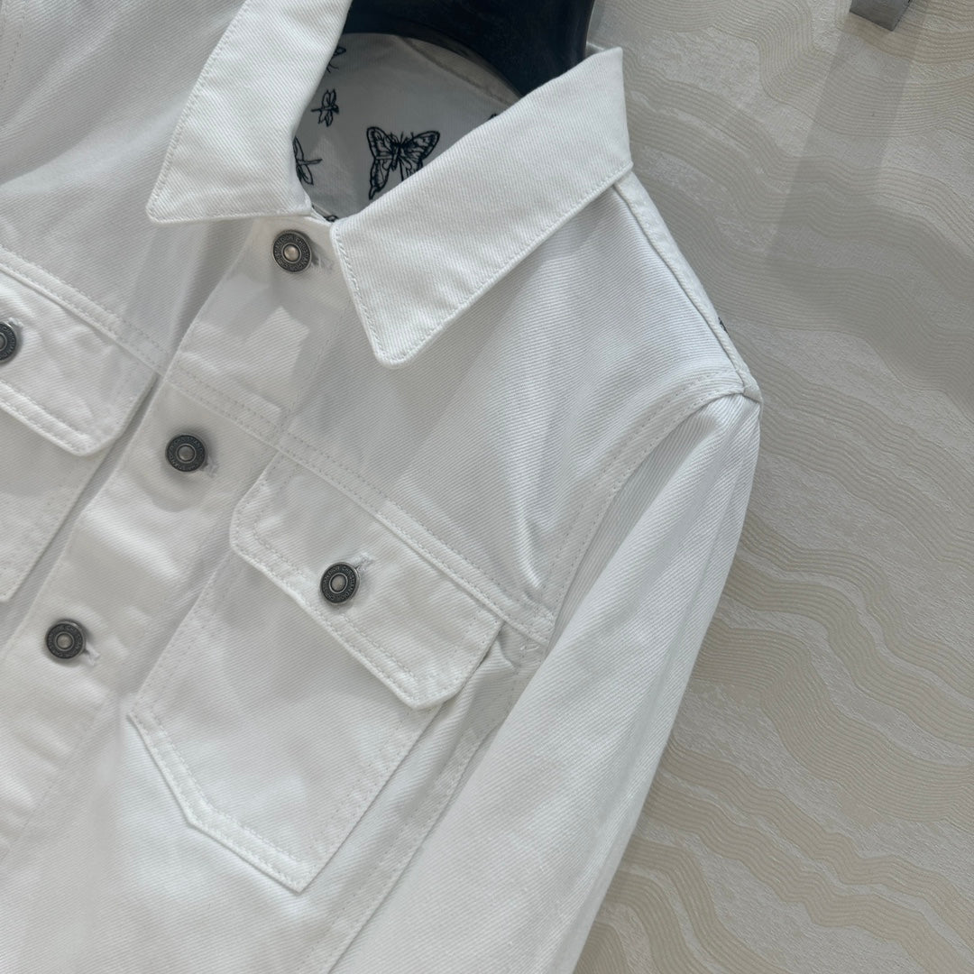 CD Butterfly Pattern denim Jacket White Cotton