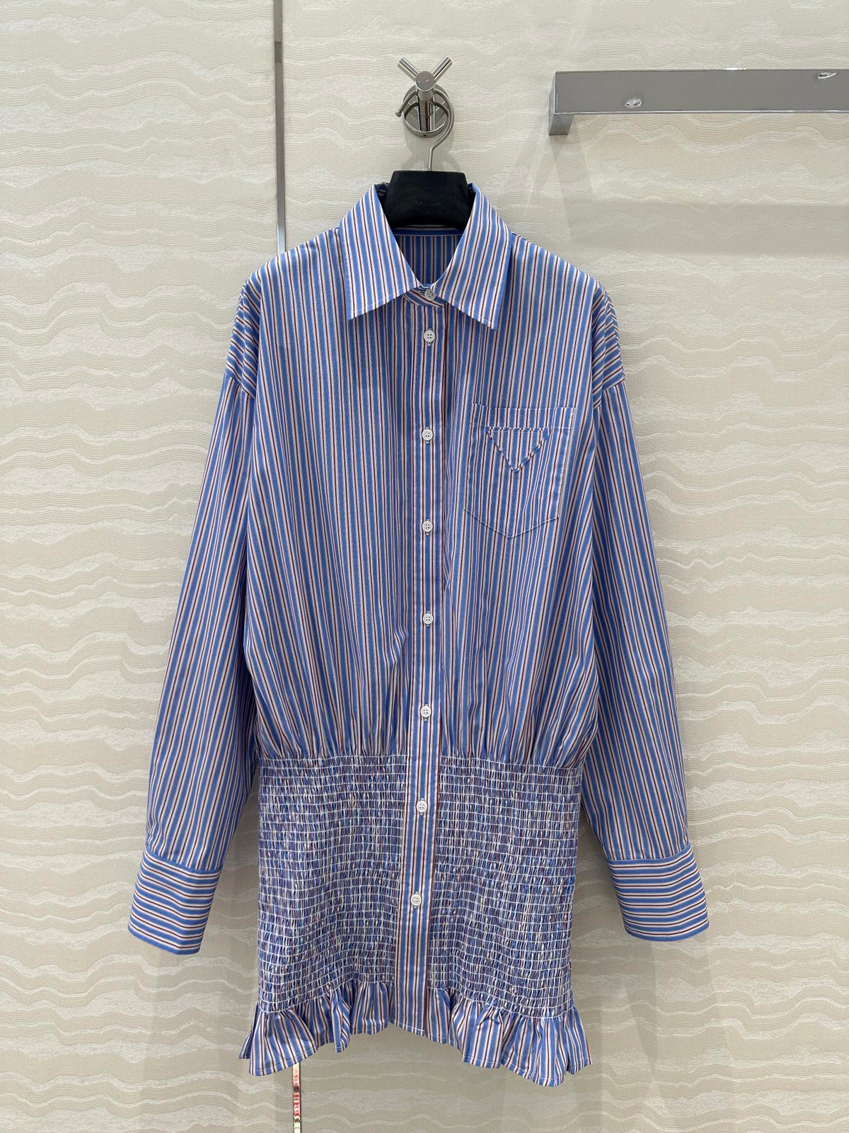 Prada Striped Shirt Dress Blue Cotton