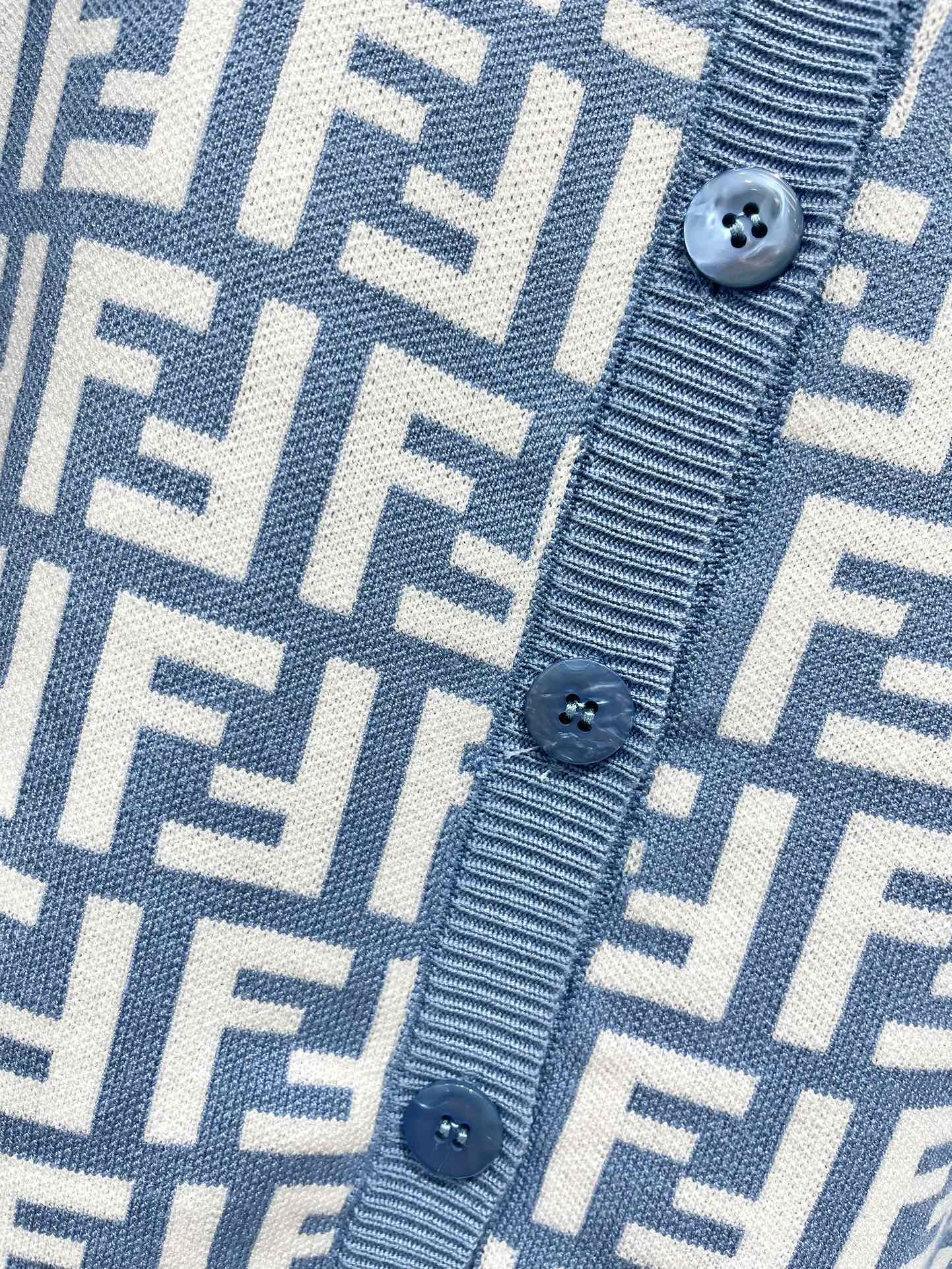 Fendi Double f Letter Knitted Cardigan Steel Blue Wool