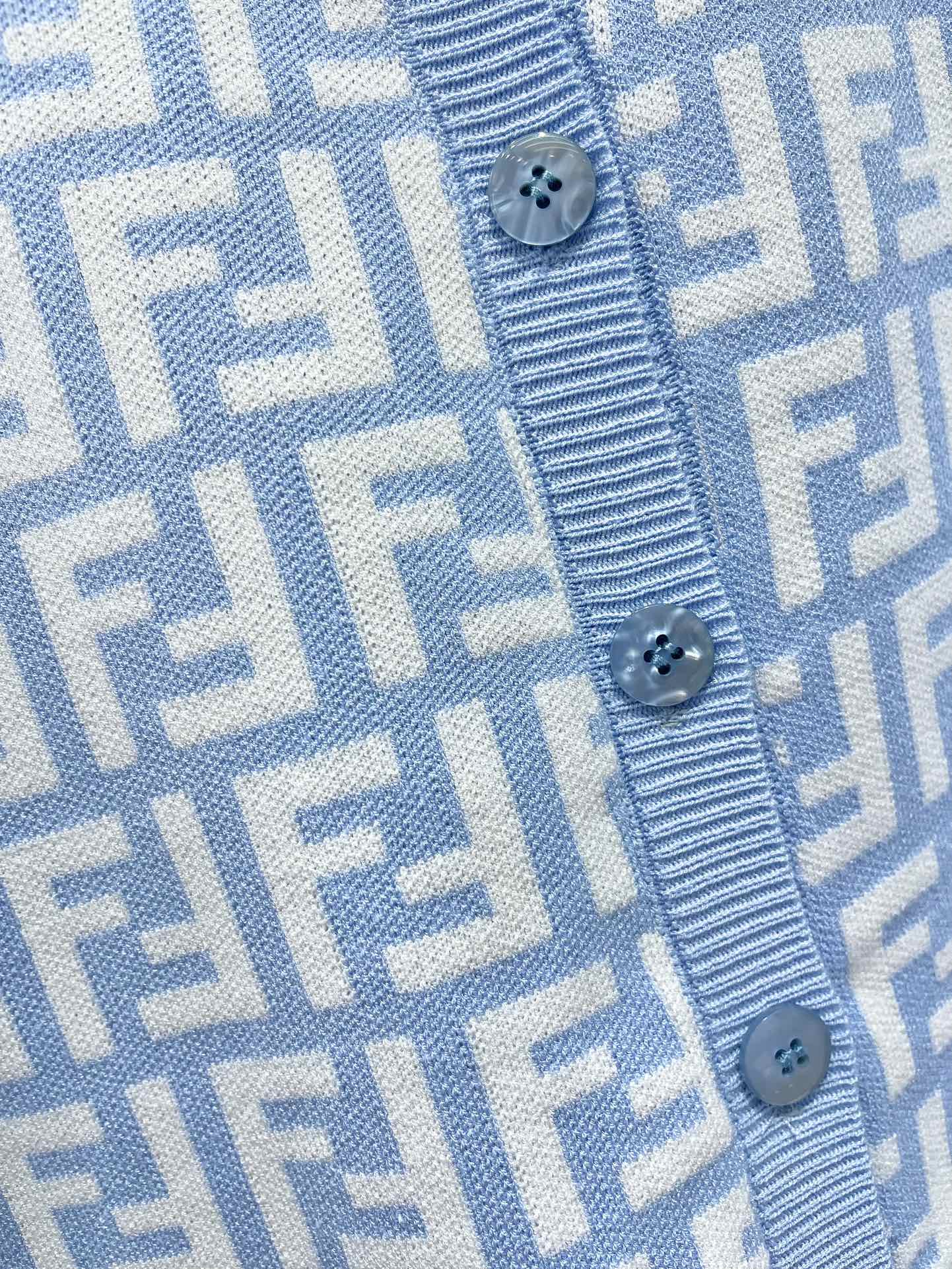 Fendi Double f Letter Knitted Cardigan Blue Wool