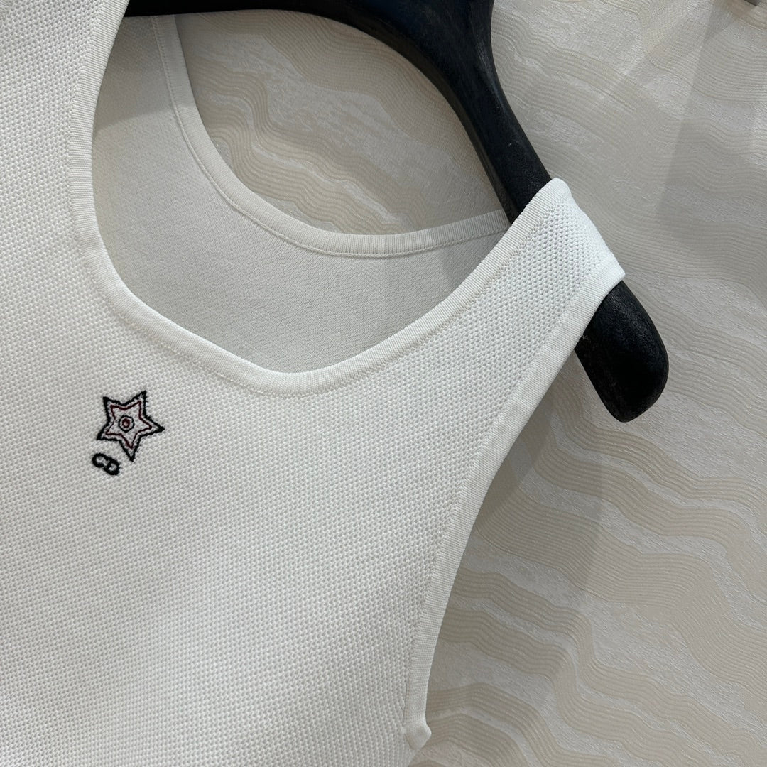 CD Sport Knitted Top Vest White Linen Silk