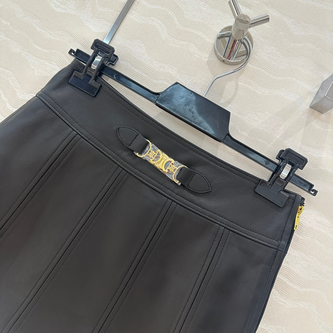 Celine Arc de Triomphe Metal Buckle skirt Black Lambskin