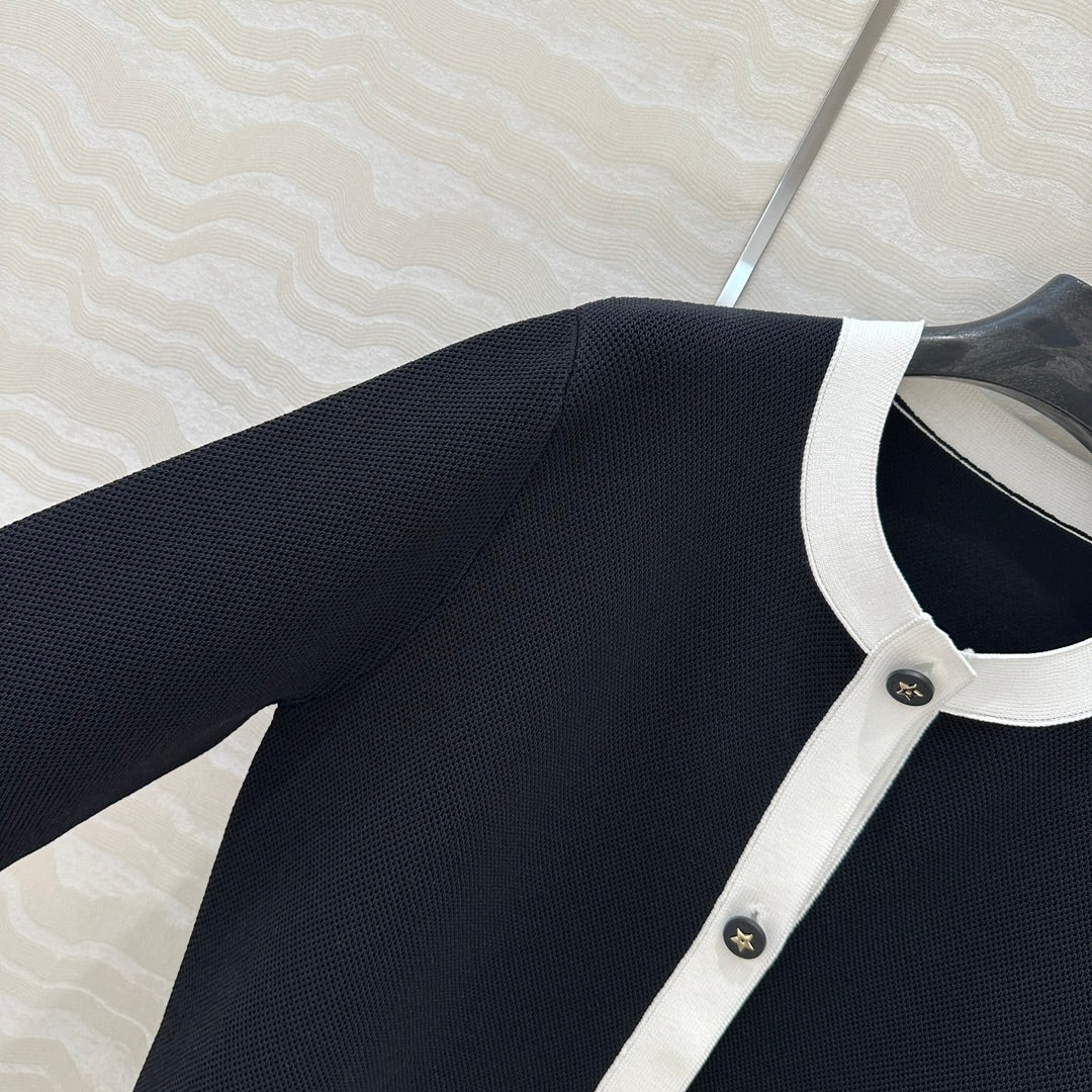 CD Round Neck Cardigan Jacket Black Wool Cotton